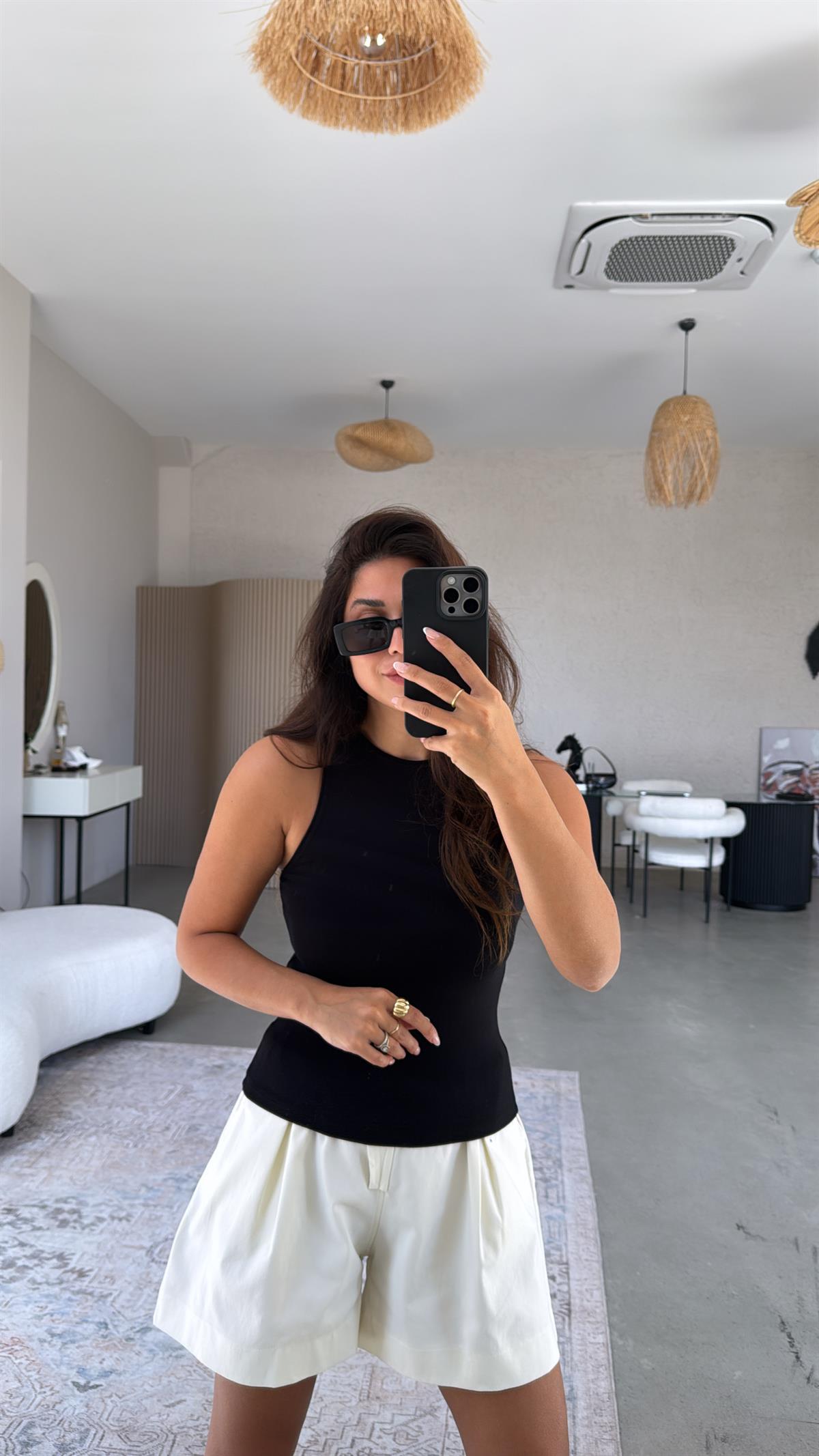 Siyah Halter Yaka Yumuşak Modal Atlet