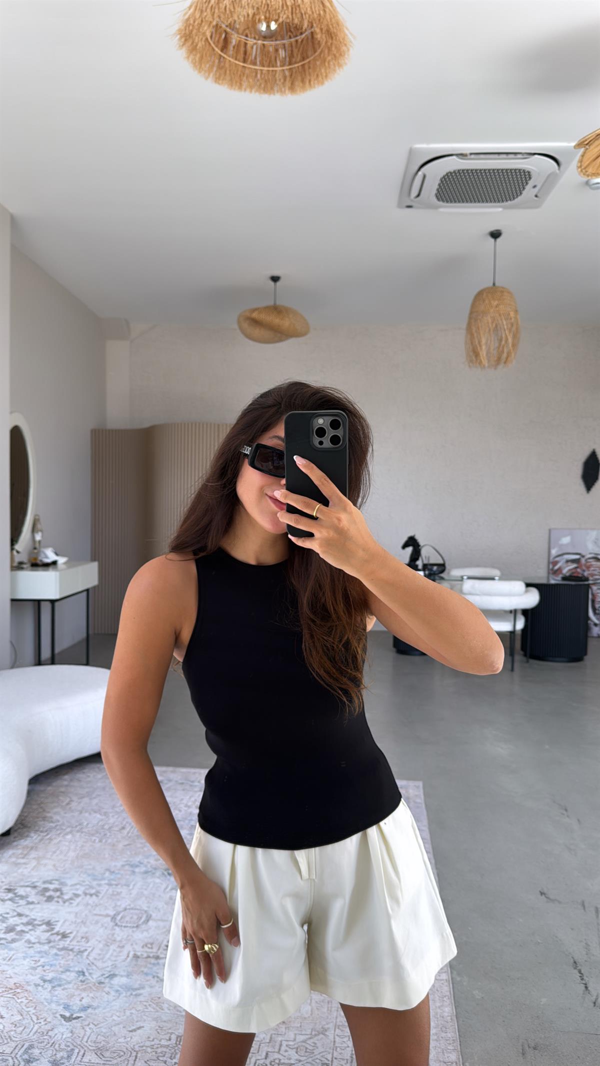 Siyah Halter Yaka Yumuşak Modal Atlet