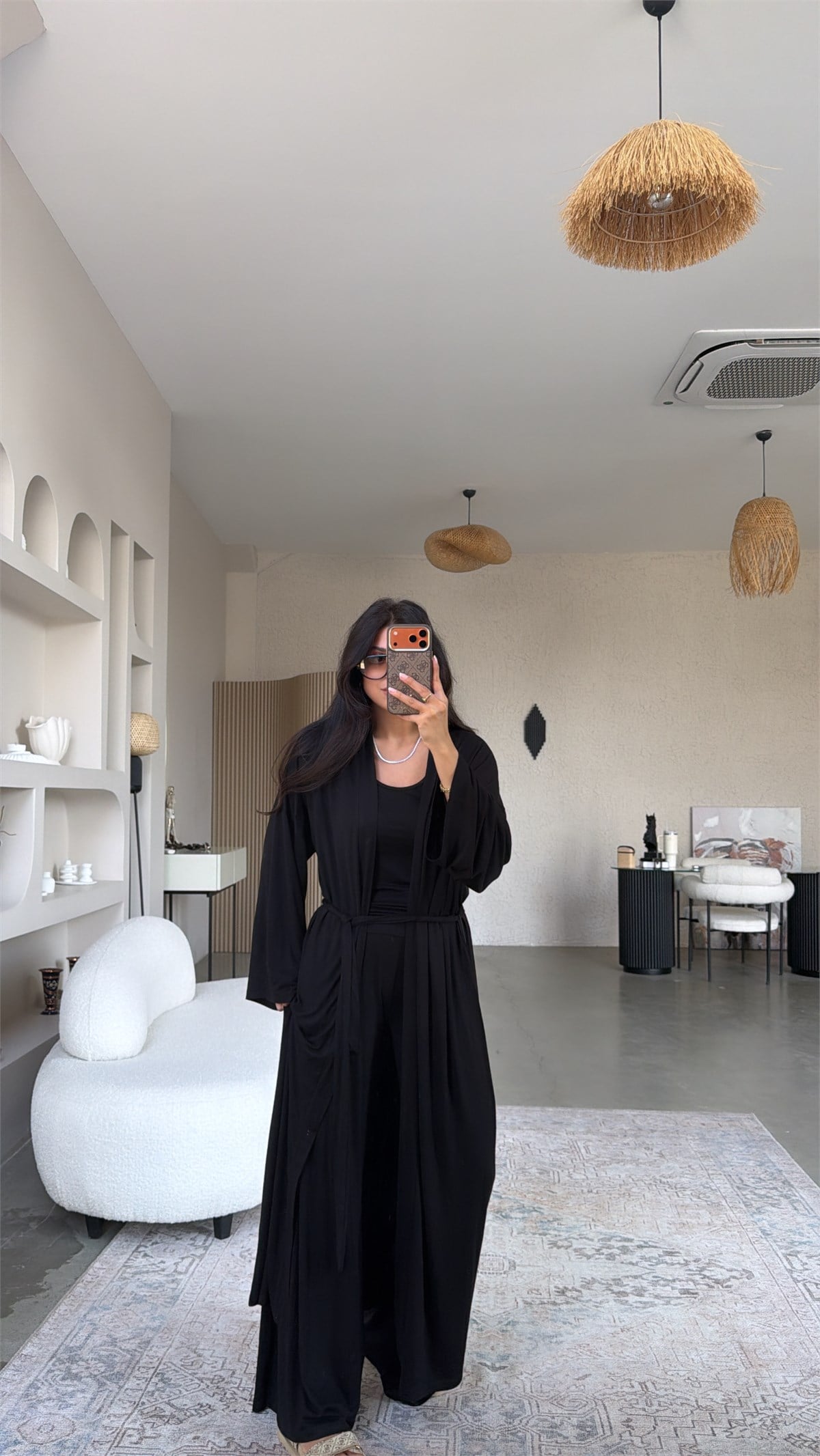 Siyah İnce Modal Üçlü Kimono Atlet Pantolon Takım