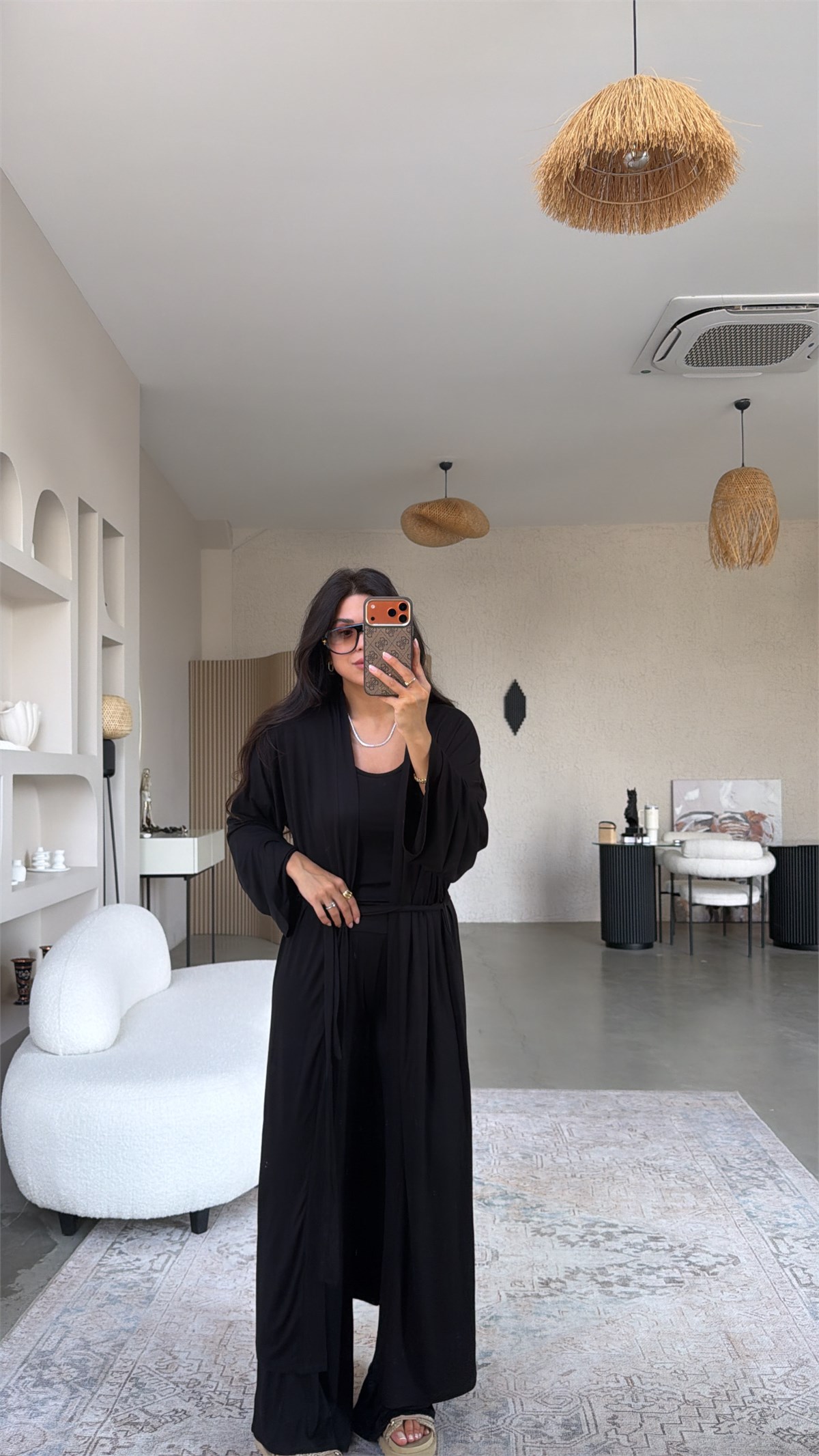 Siyah İnce Modal Üçlü Kimono Atlet Pantolon Takım