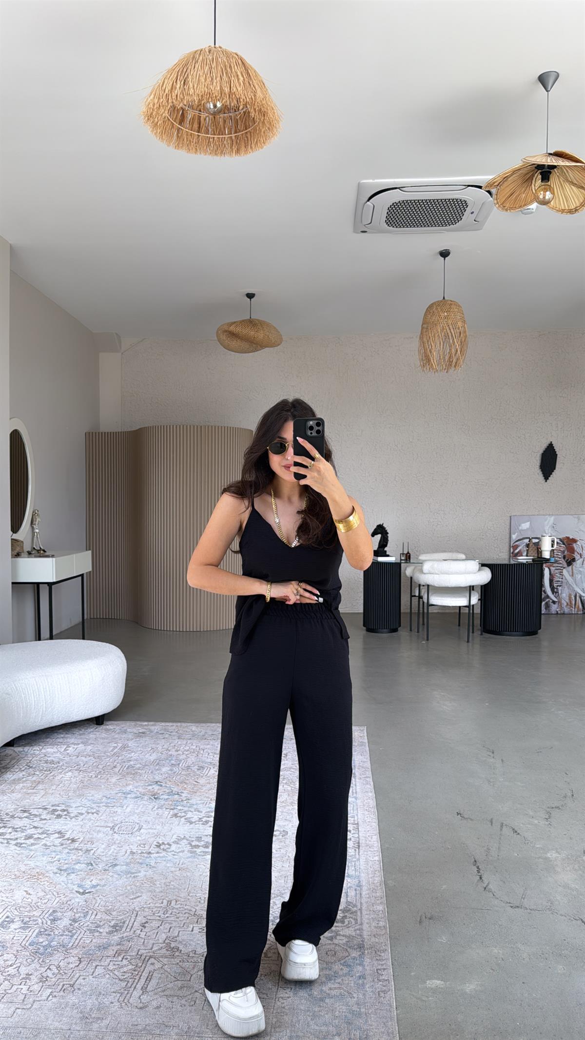 Siyah İp Askılı Basic Tiril Takım