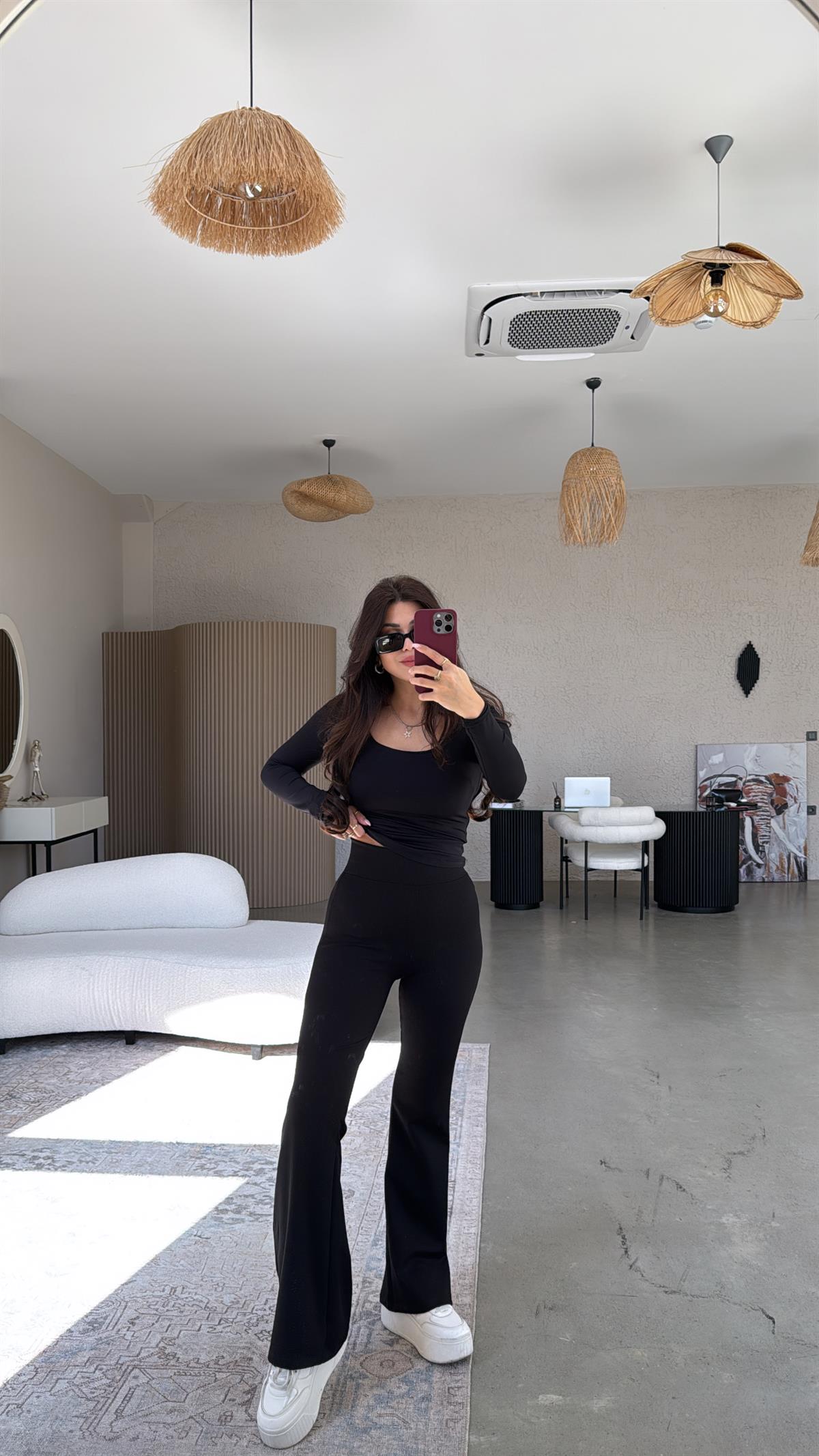 Siyah İspanyol Fit Gösteren Fitilli Tayt