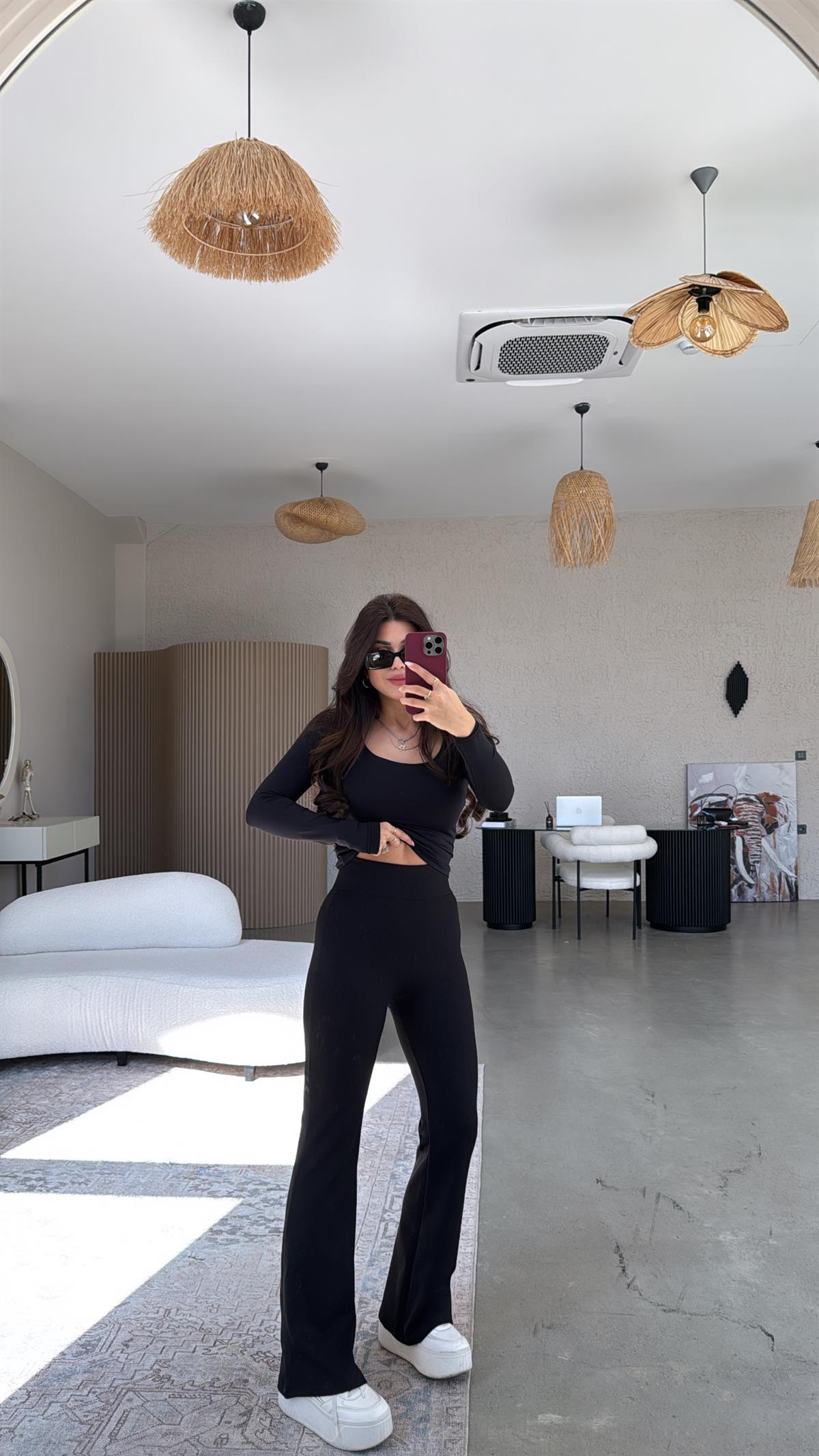 Siyah İspanyol Fit Gösteren Fitilli Tayt