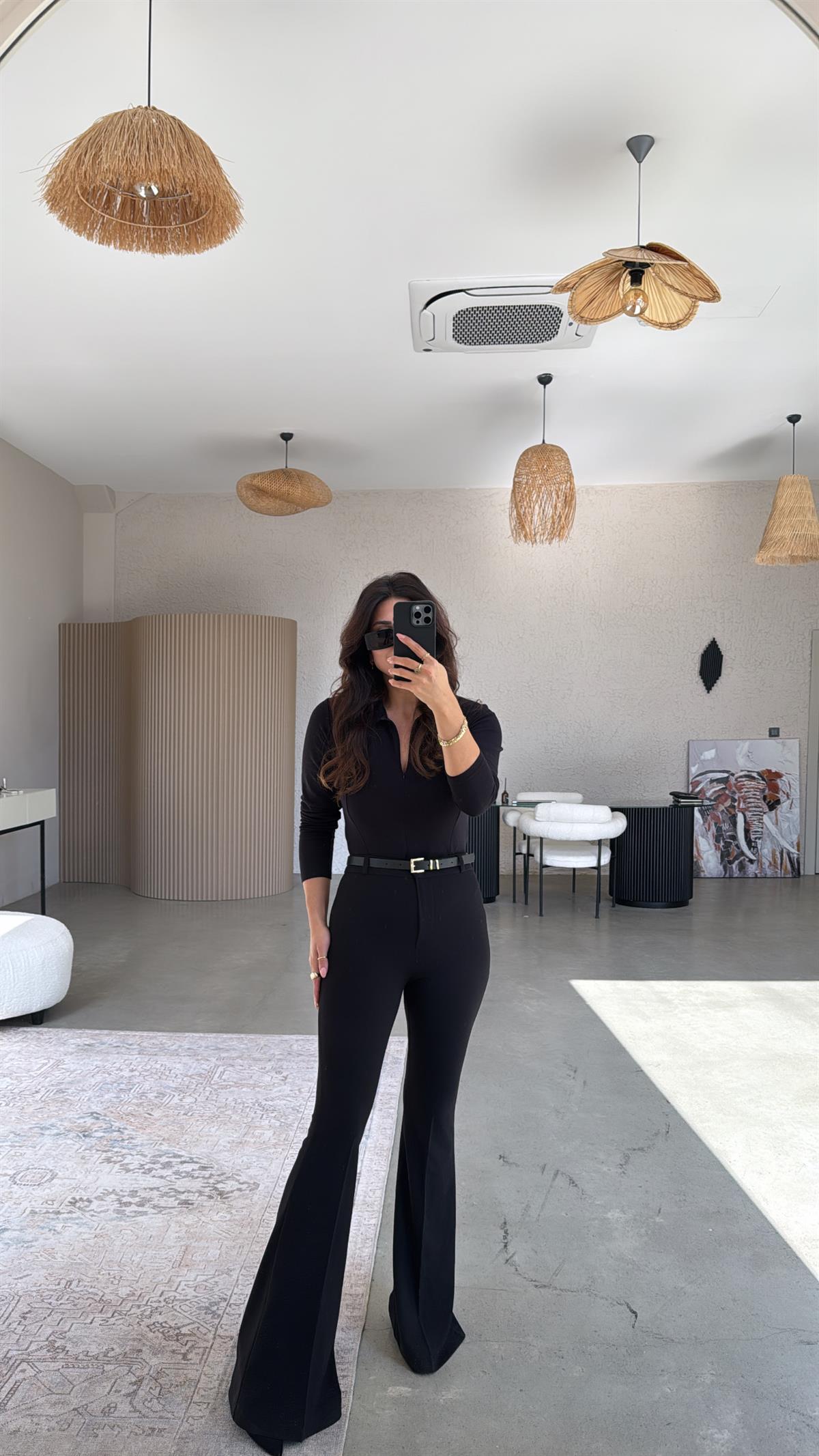 Siyah İspanyol Kemerli Pantolon