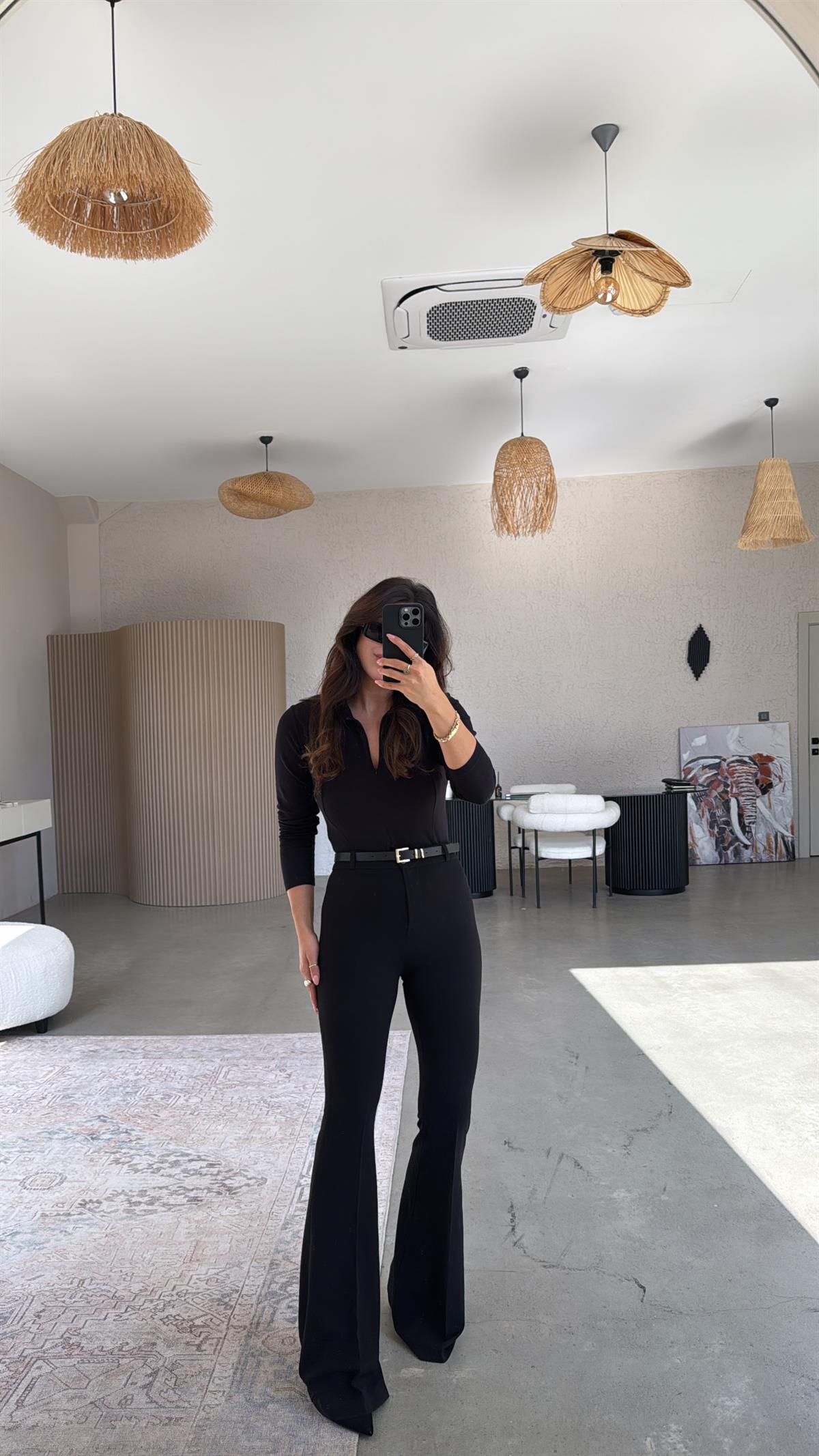 Siyah İspanyol Kemerli Pantolon