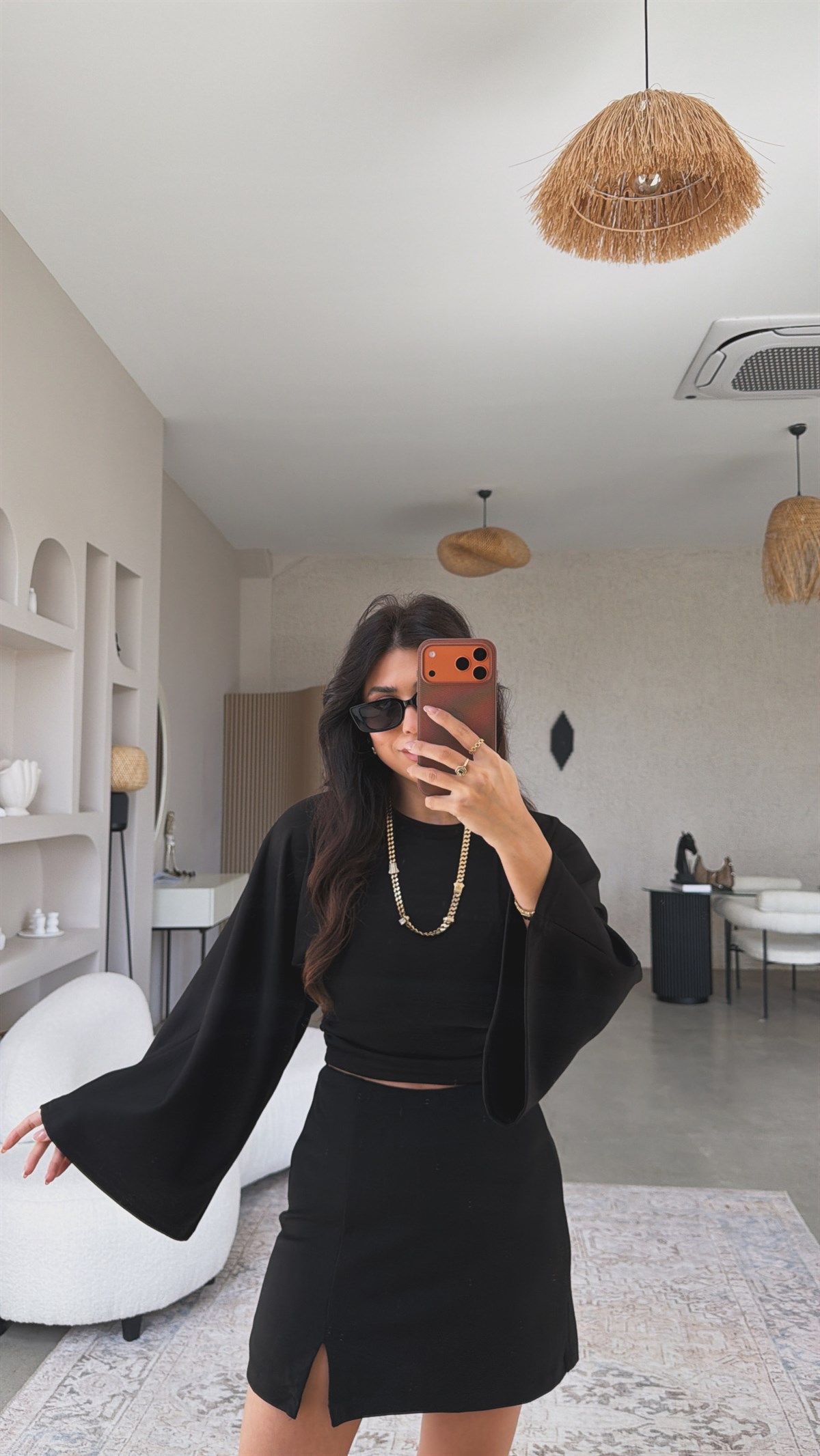 Siyah İspanyol Kol Modal Crop Bluz