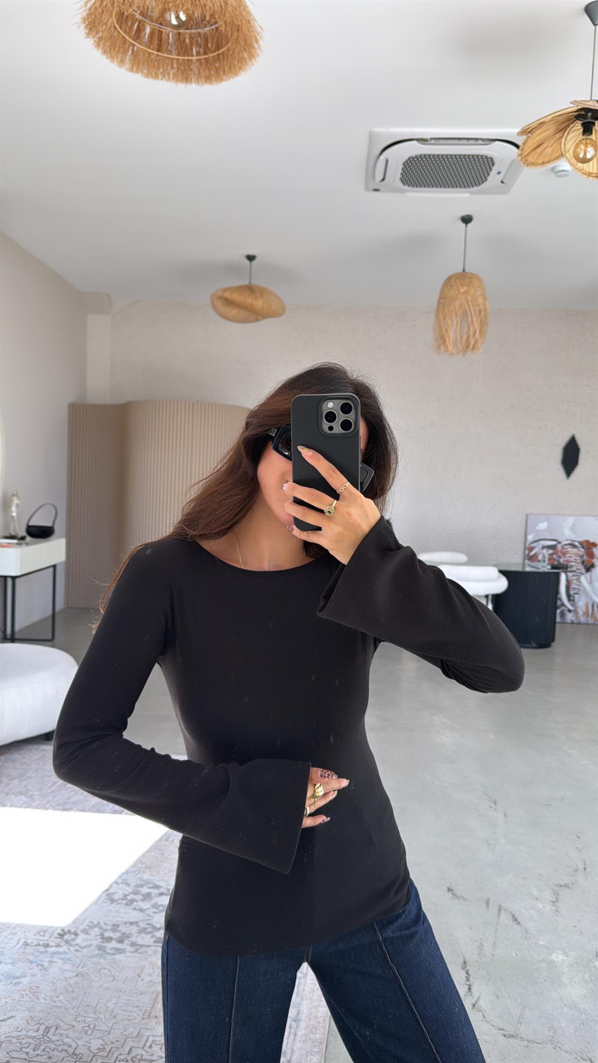 Siyah İspanyol Kol Ribana Body