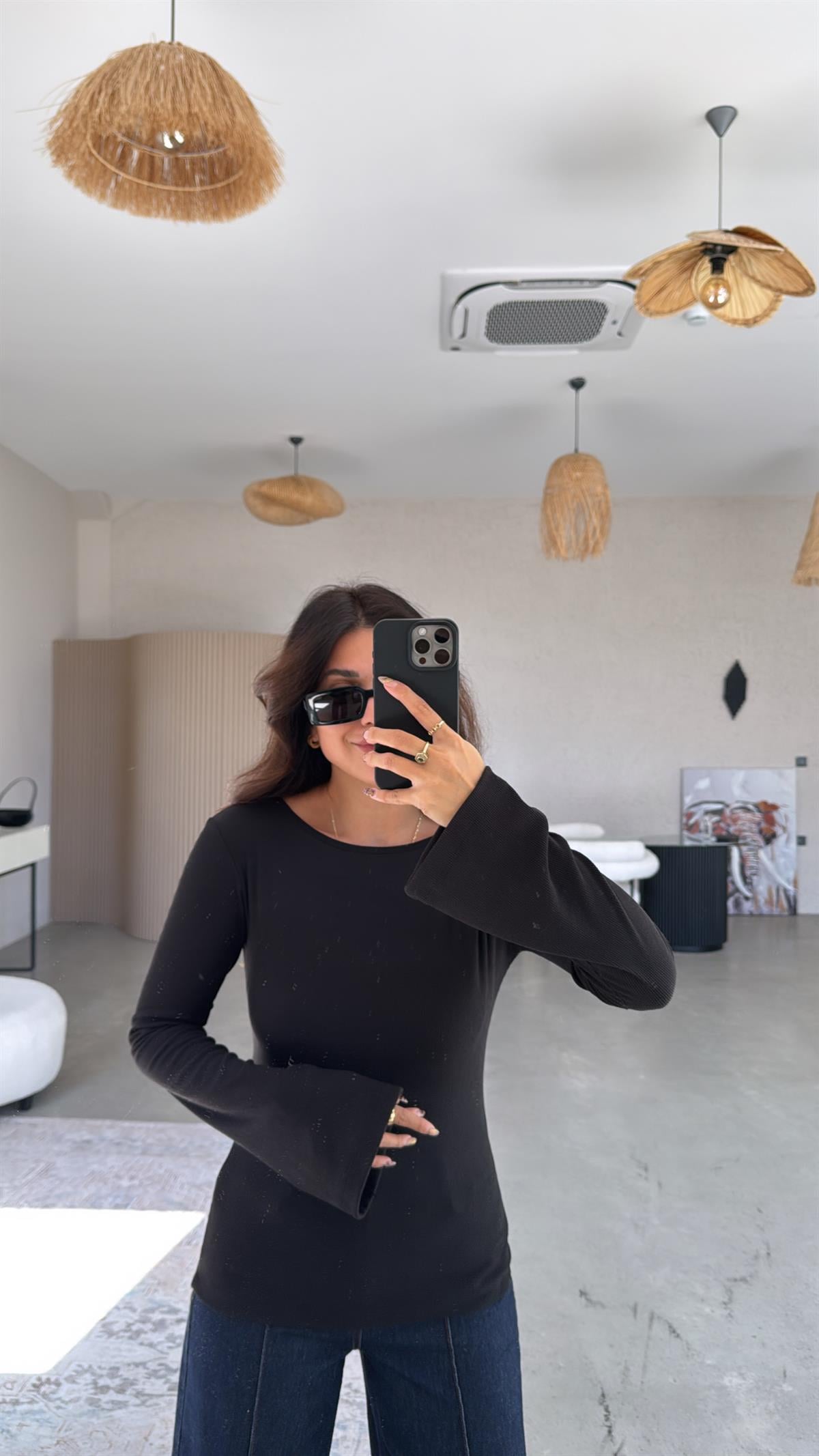 Siyah İspanyol Kol Ribana Body