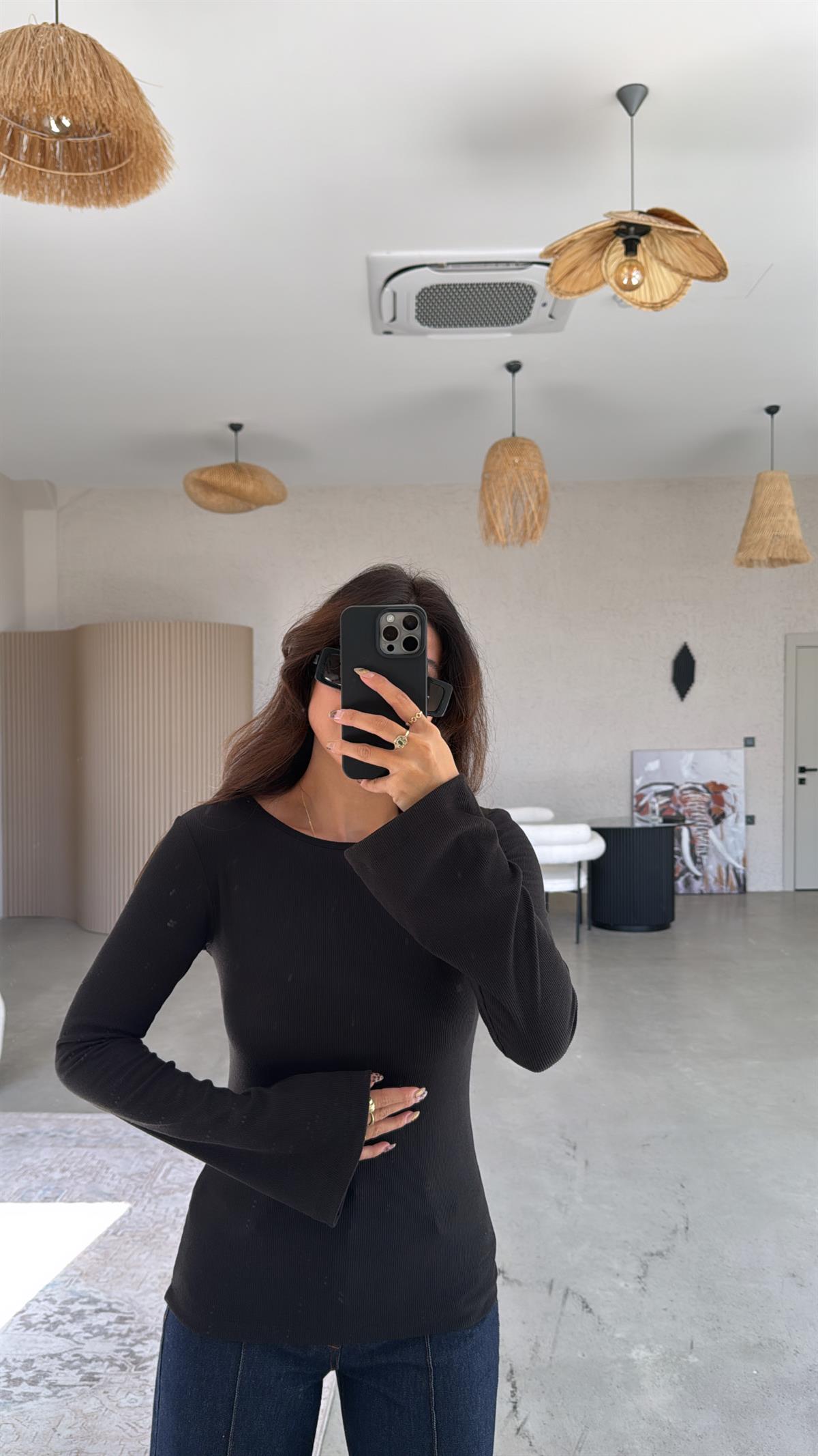 Siyah İspanyol Kol Ribana Body