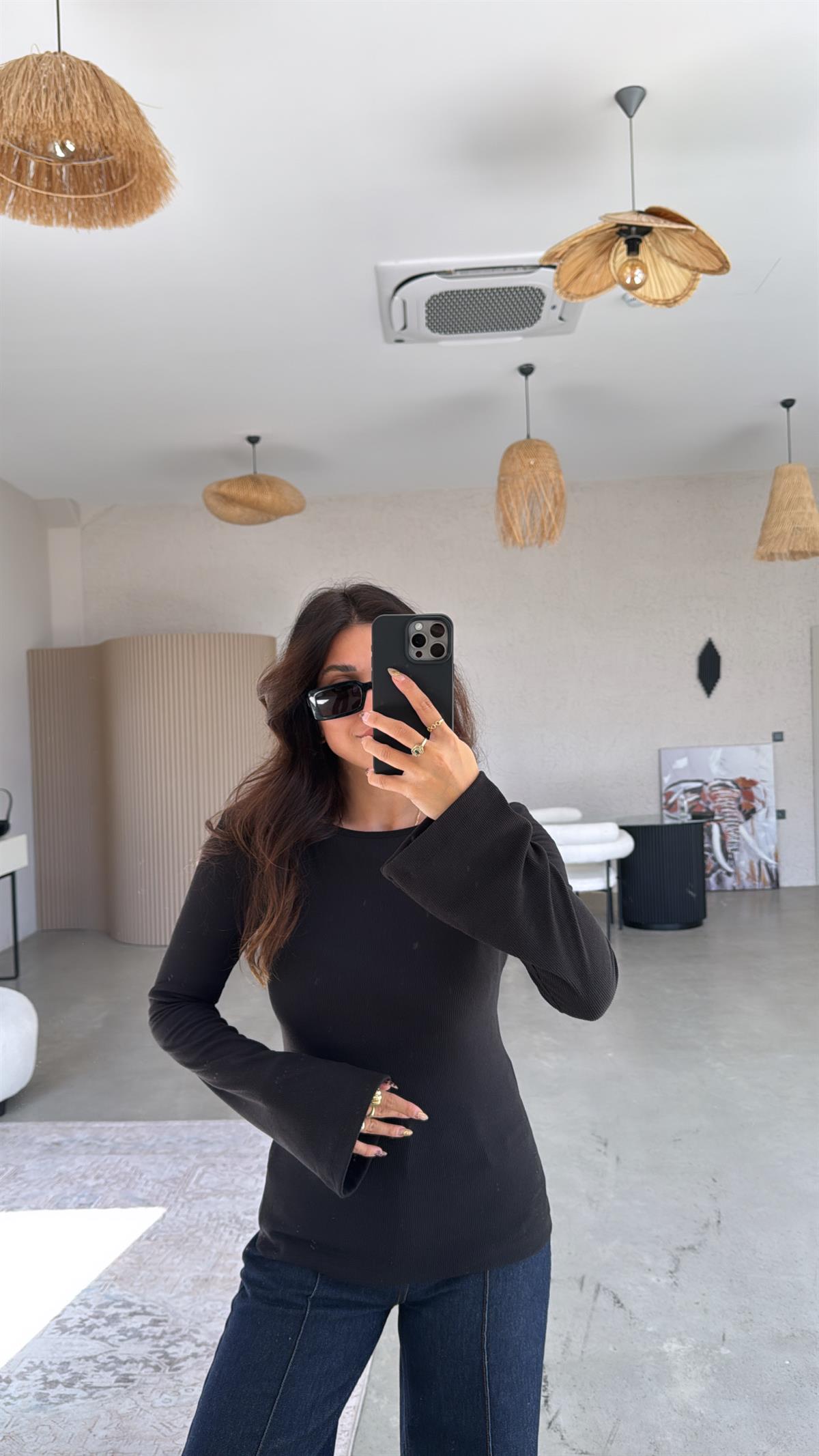 Siyah İspanyol Kol Ribana Body