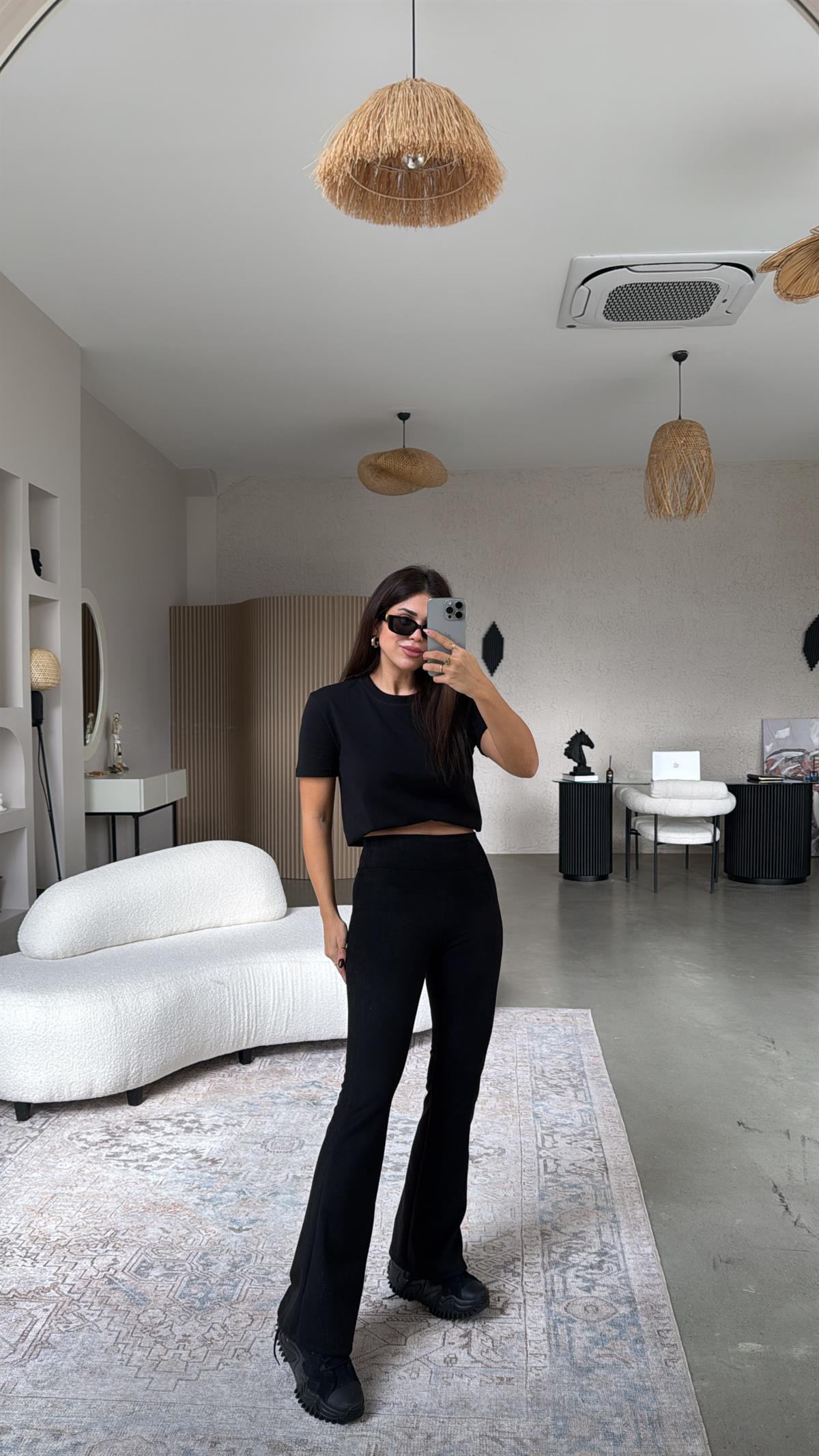 Siyah İspanyol Nubuk Tayt