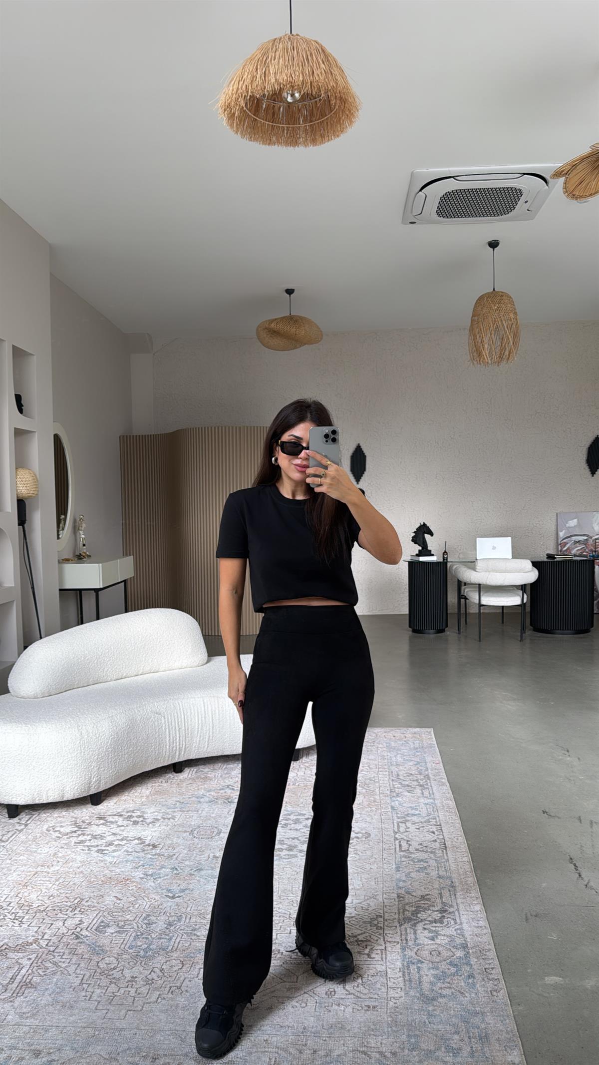 Siyah İspanyol Nubuk Tayt