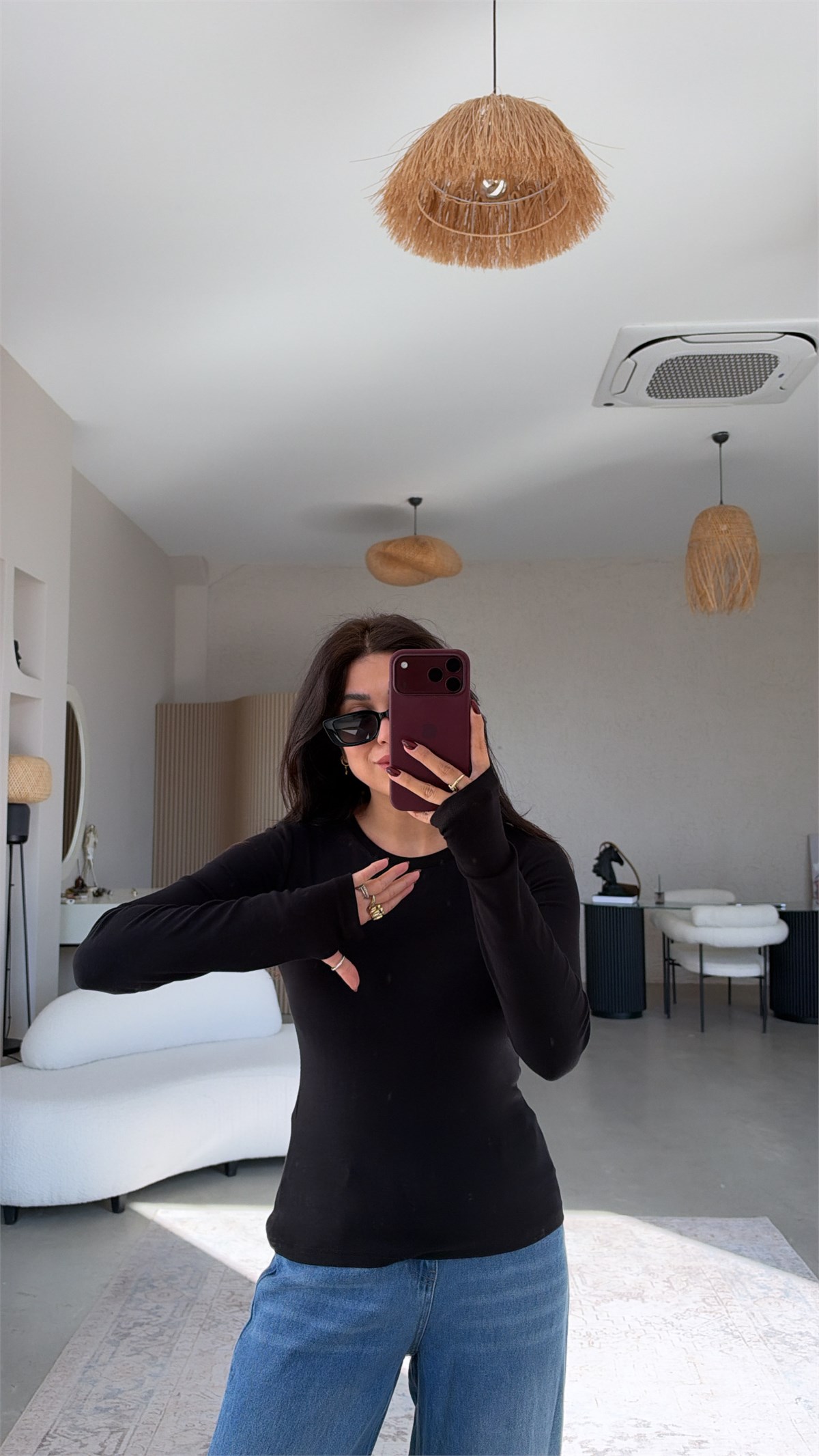Siyah İthal Kumaş Parmak Geçme Body