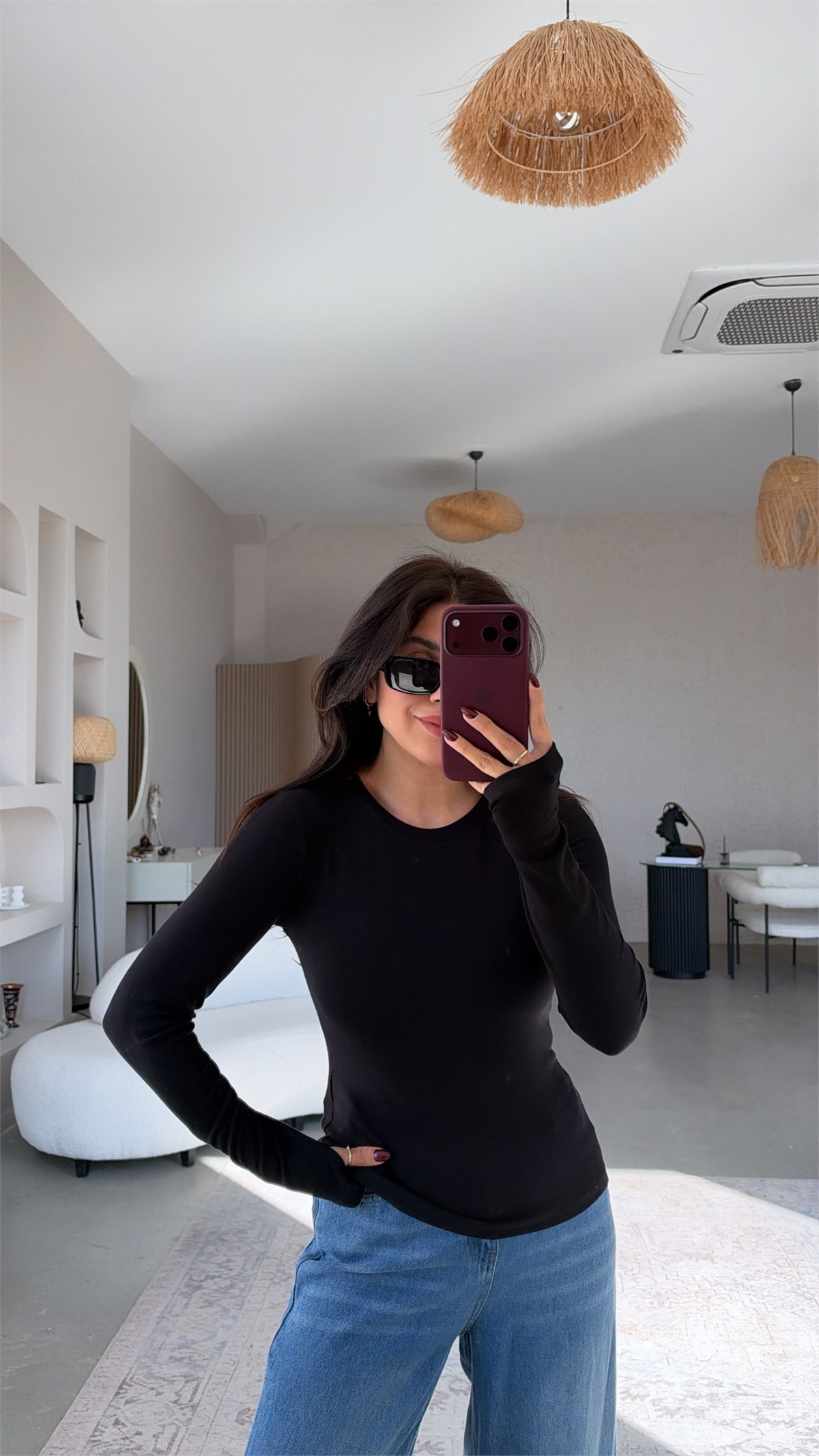 Siyah İthal Kumaş Parmak Geçme Body