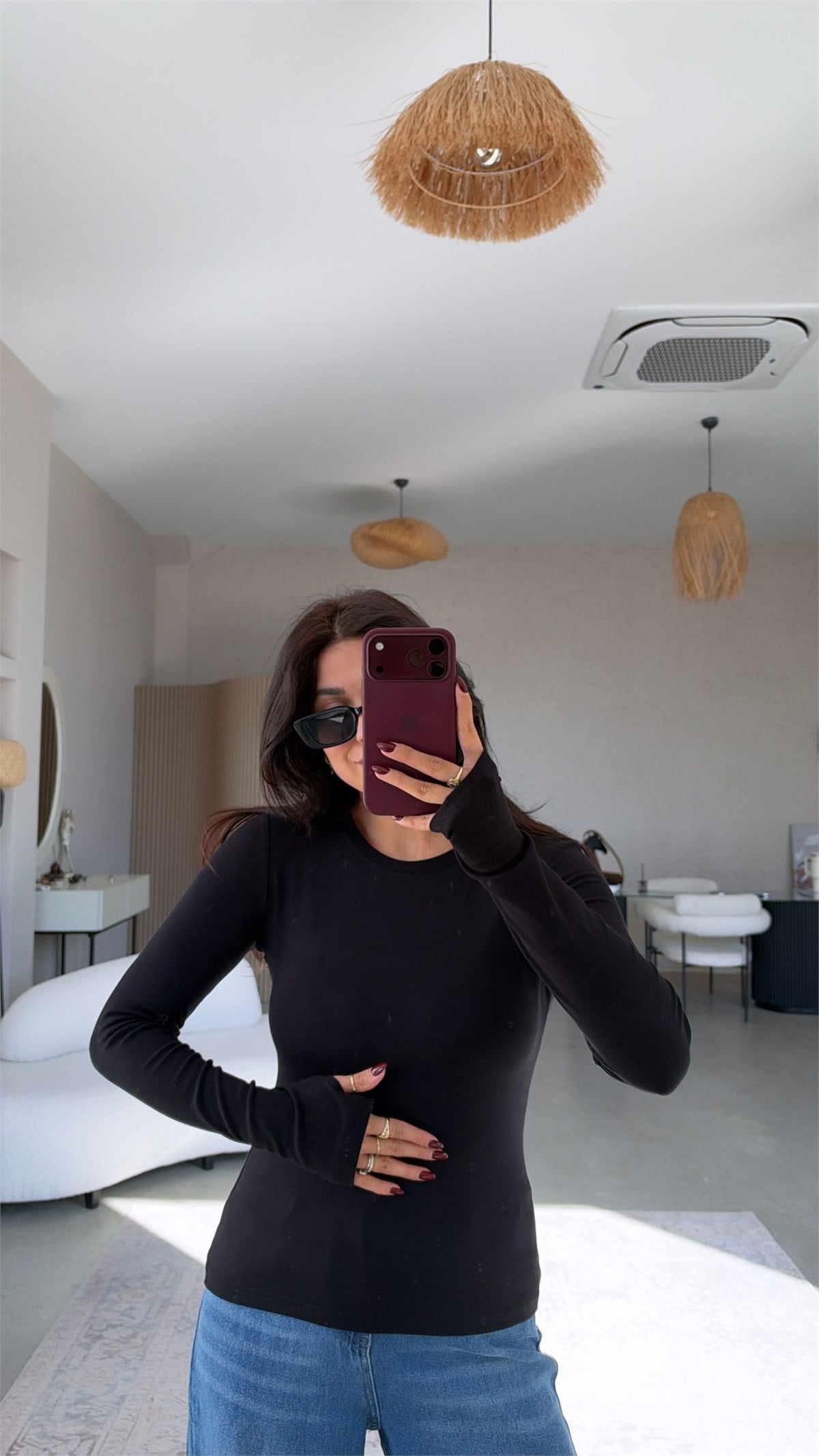 Siyah İthal Kumaş Parmak Geçme Body
