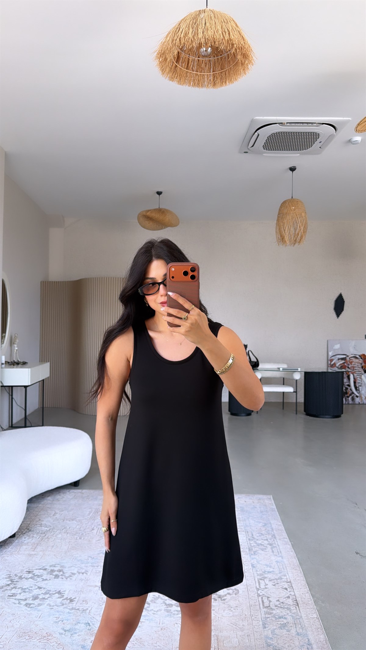 Siyah Kalın Askılı Basic Modal Elbise