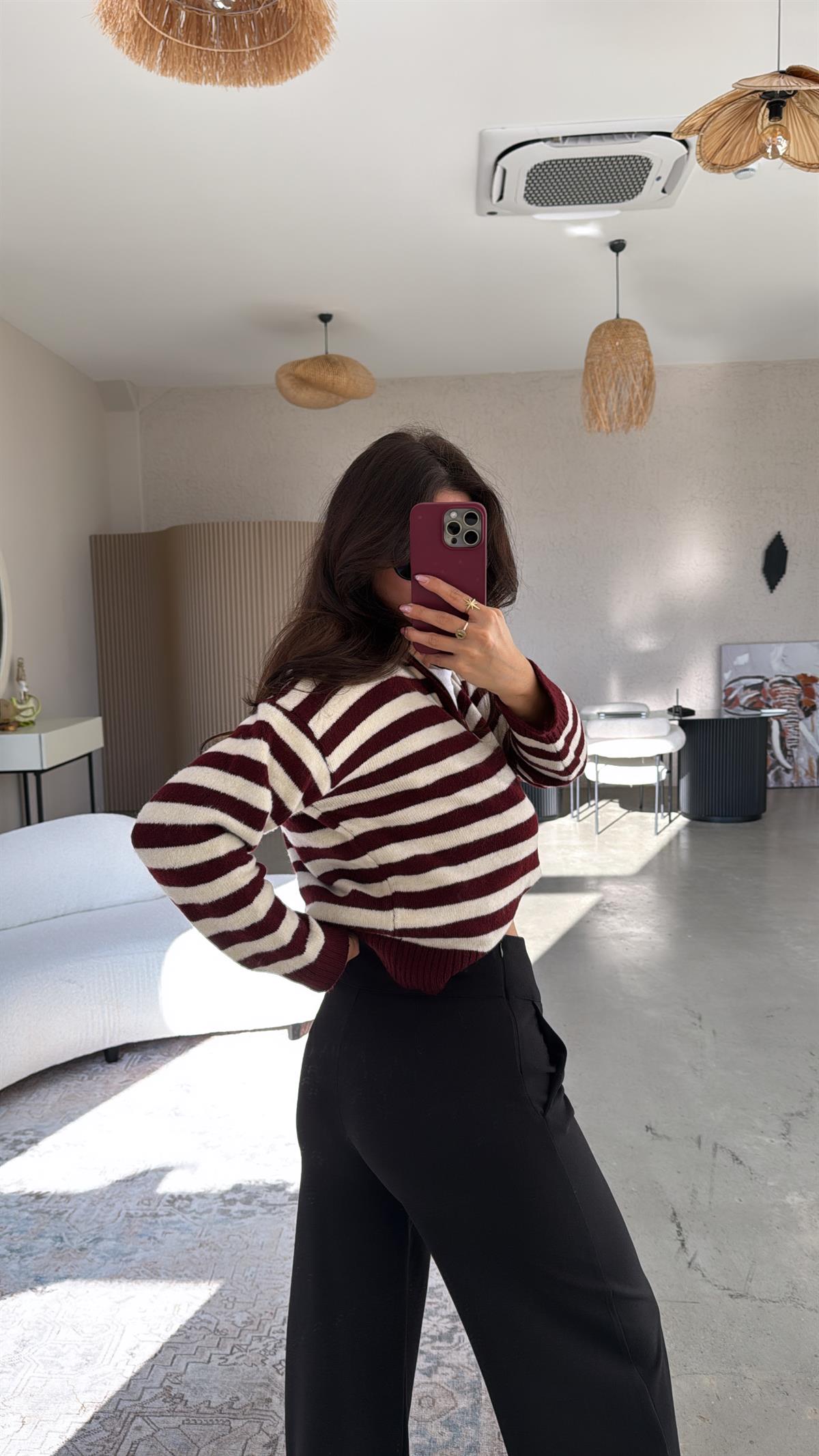 Siyah Kalın Kemerli Palazzo Kumaş Pantolon