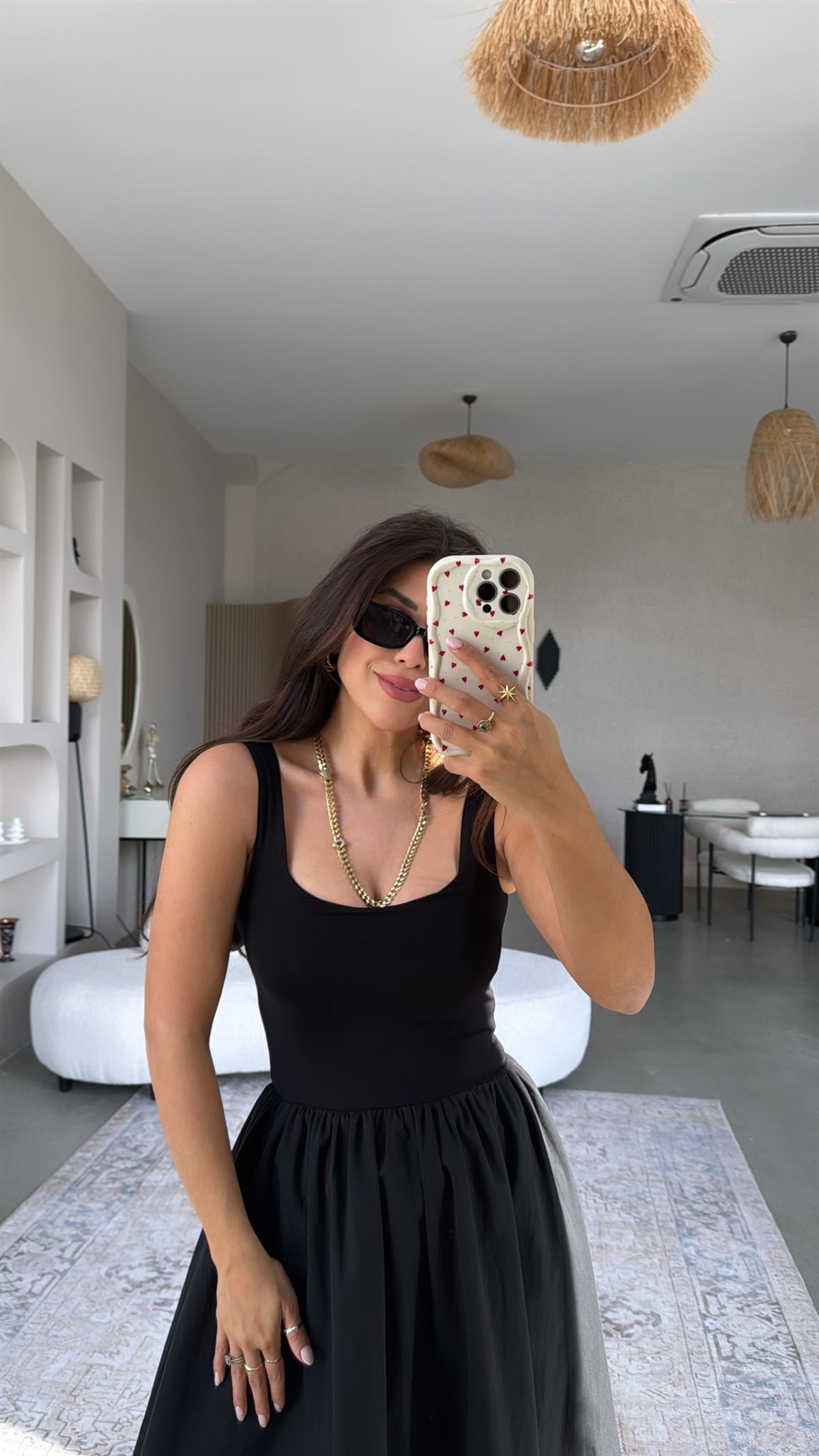 Siyah Kare Yaka Altı Poplin Elbise