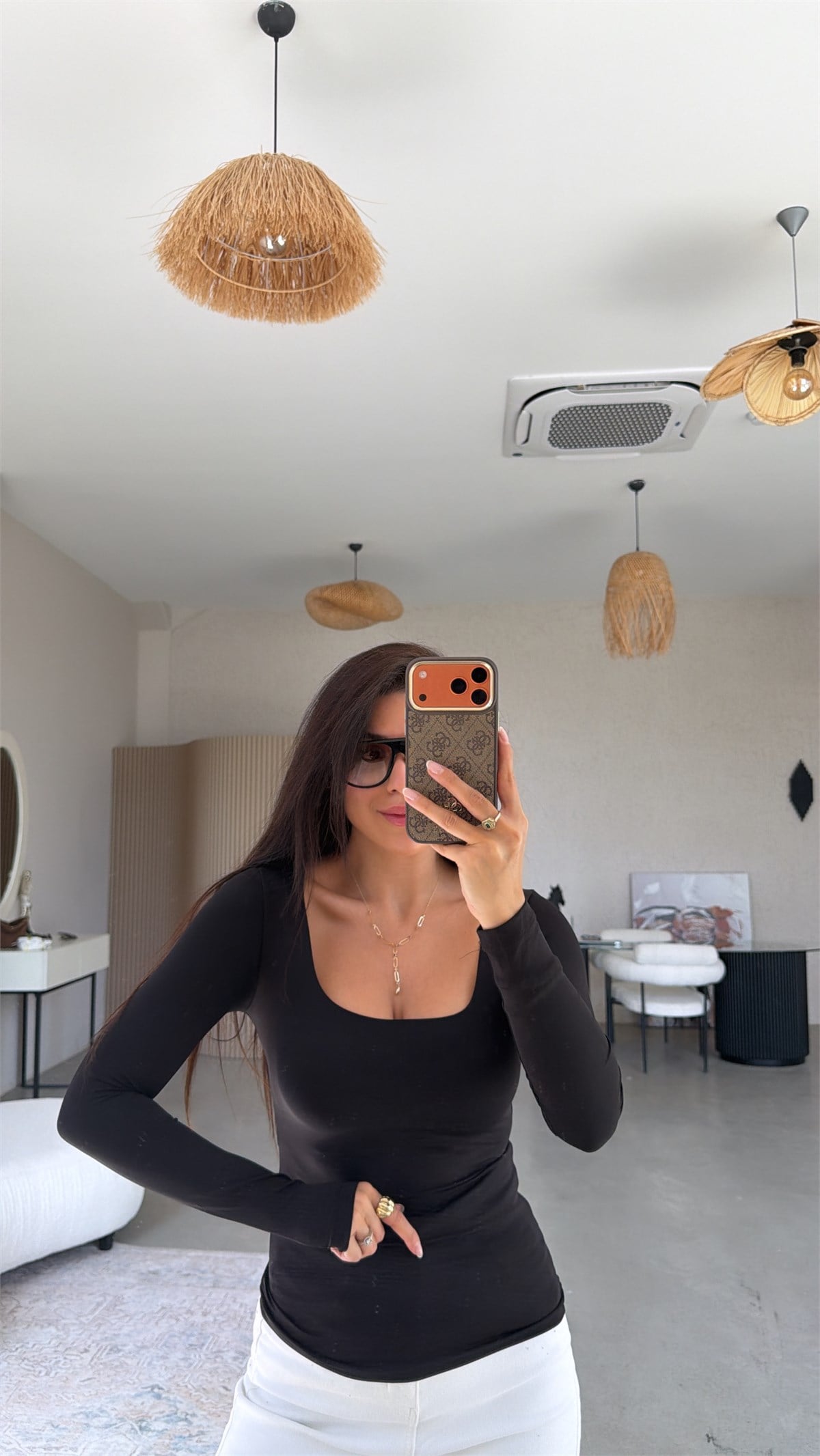 Siyah Kare Yaka Polyamid Bluz