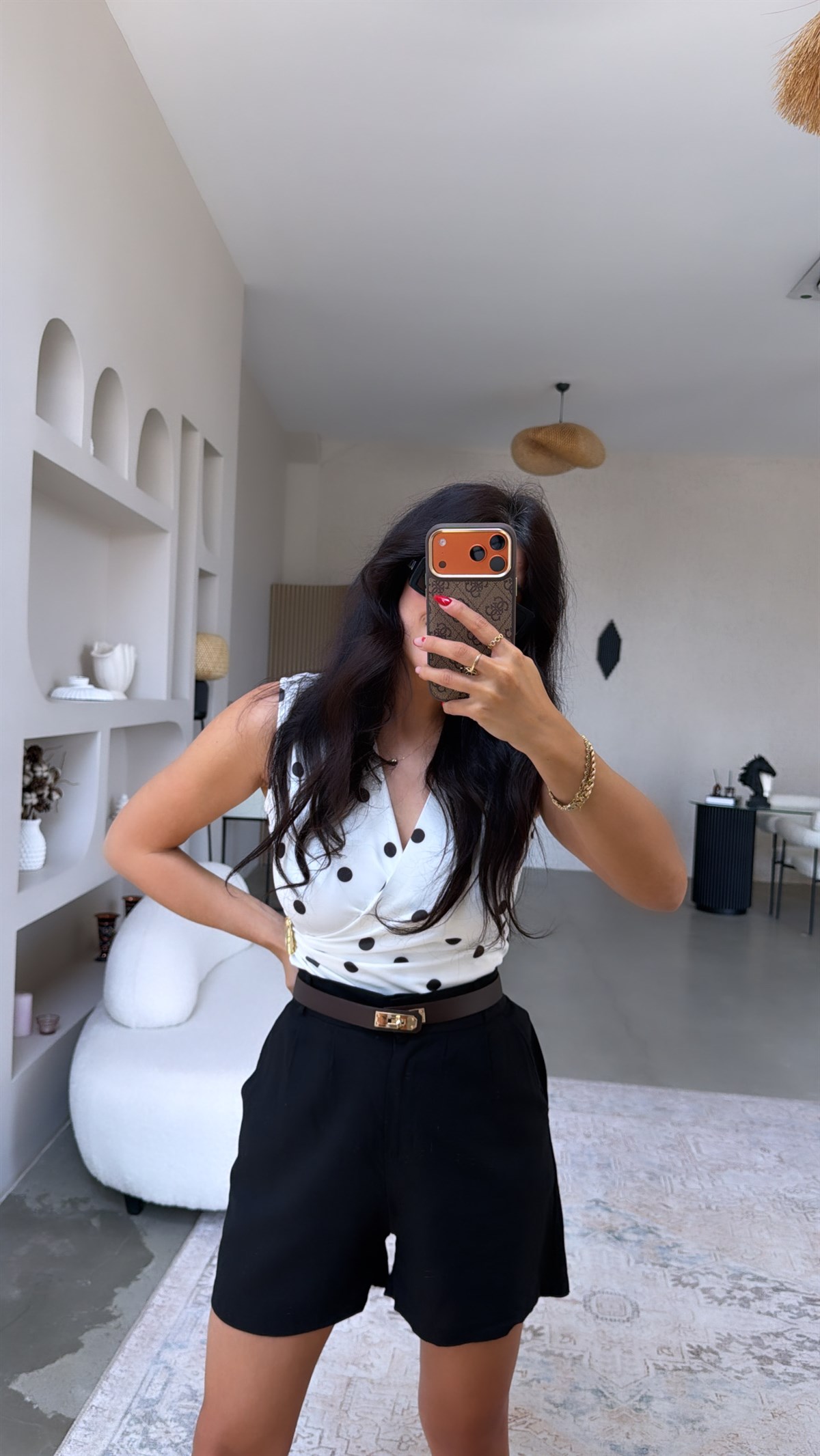 Siyah Keten Premium Kemerli Şort