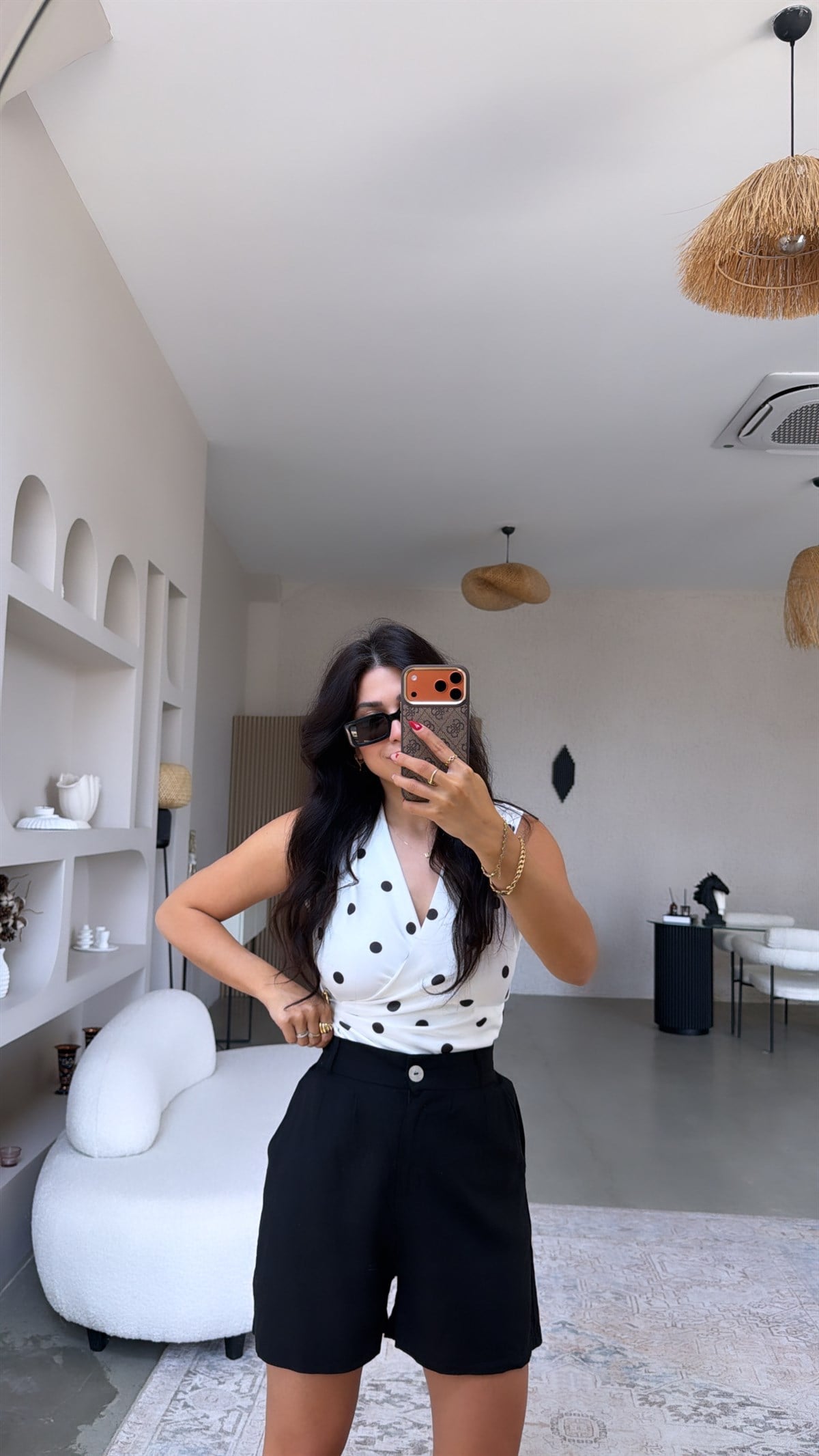 Siyah Keten Premium Kemerli Şort