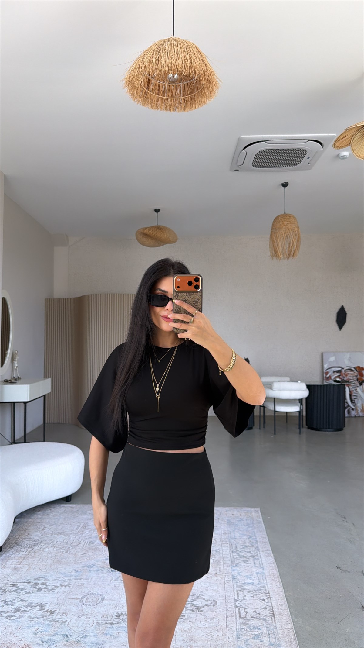 Siyah Klasik Kumaş Mini Etek