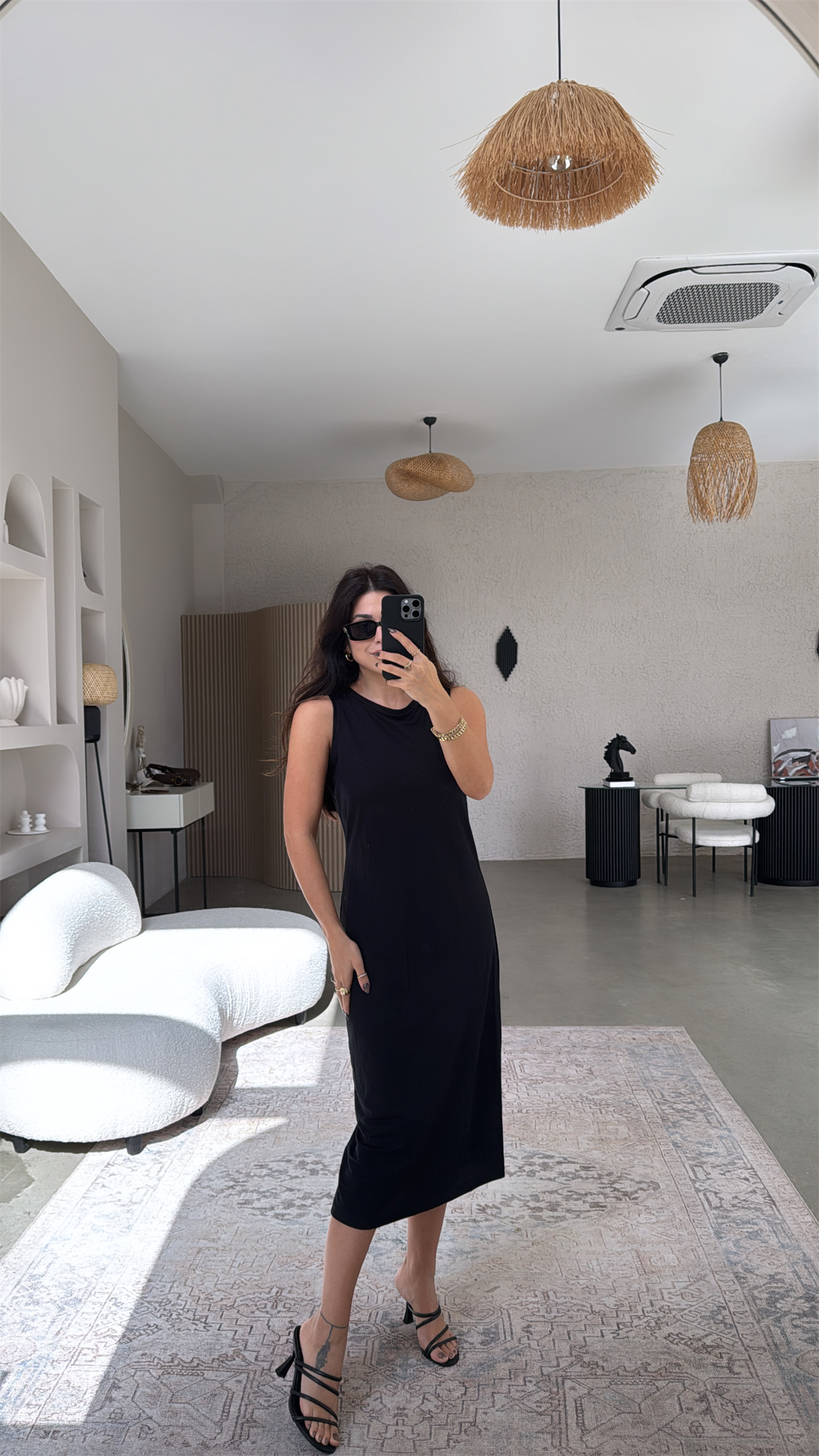 Siyah Kolsuz Tensel Basic Elbise