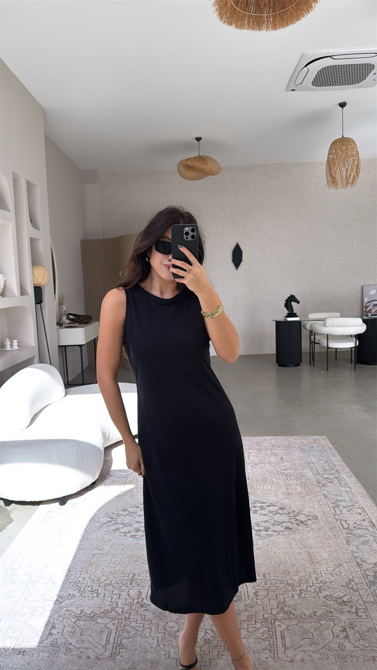 Siyah Kolsuz Tensel Basic Elbise