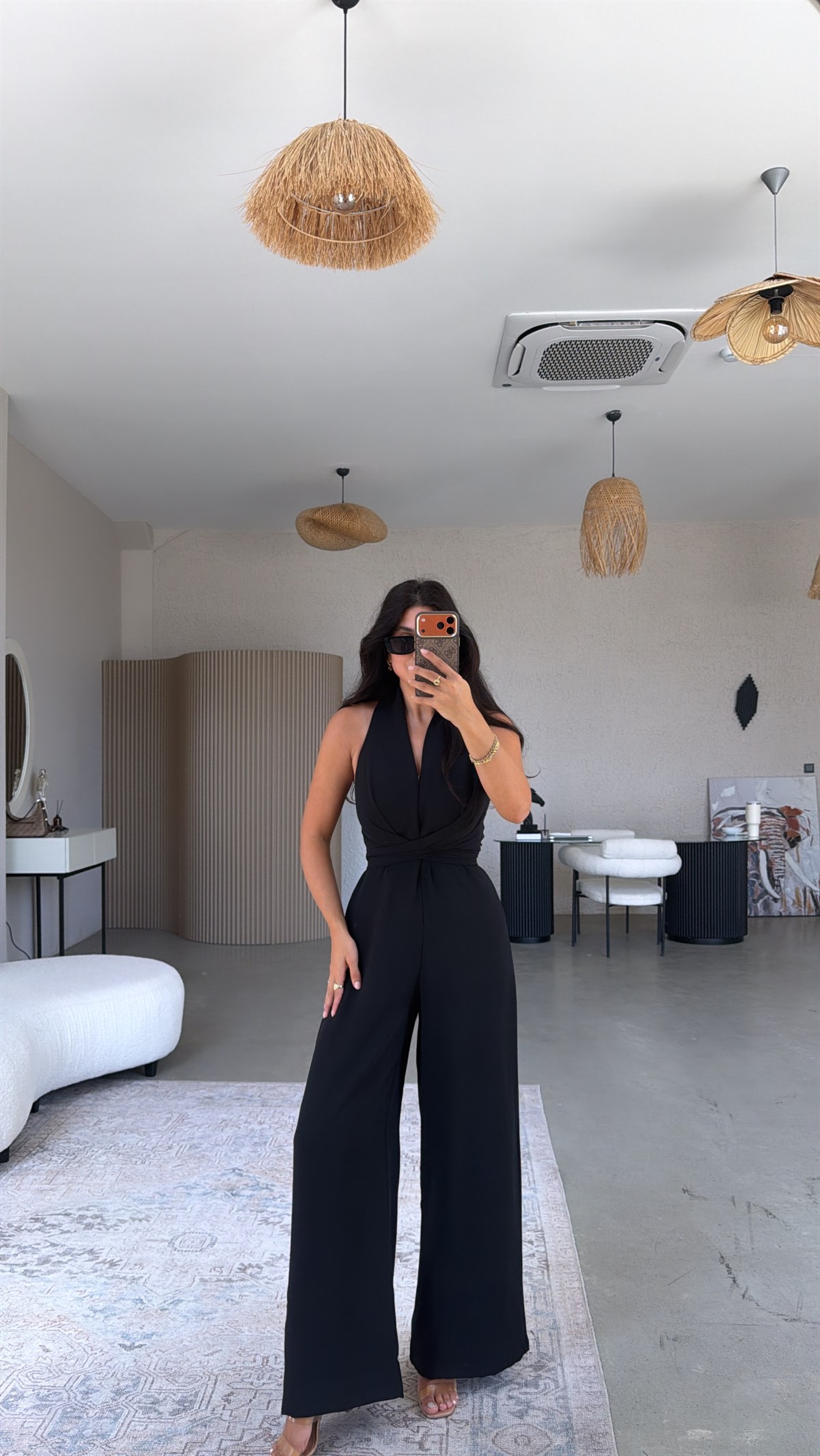 Siyah Krep Kumaş Bağlamalı Premium Tulum