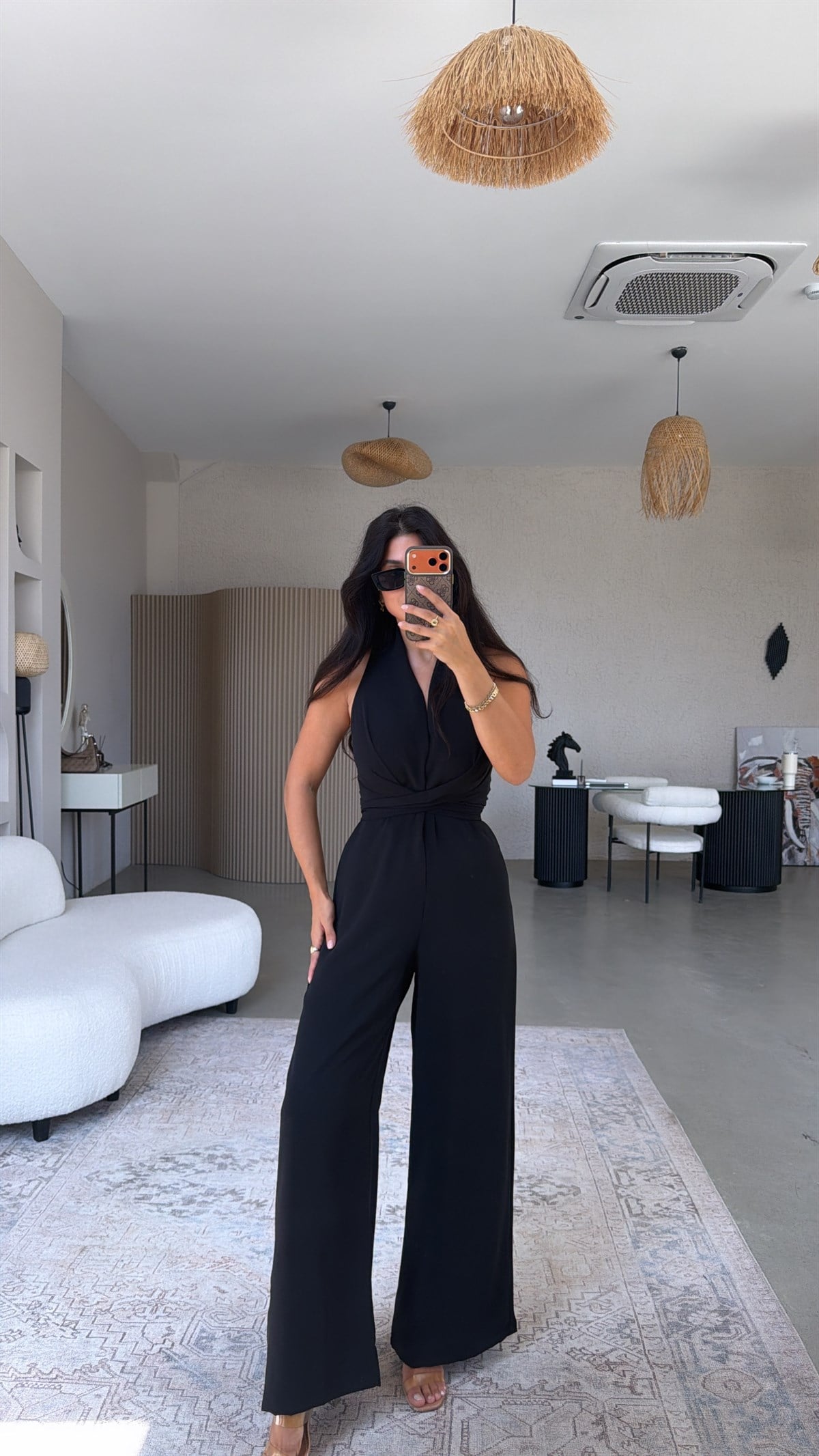 Siyah Krep Kumaş Bağlamalı Premium Tulum