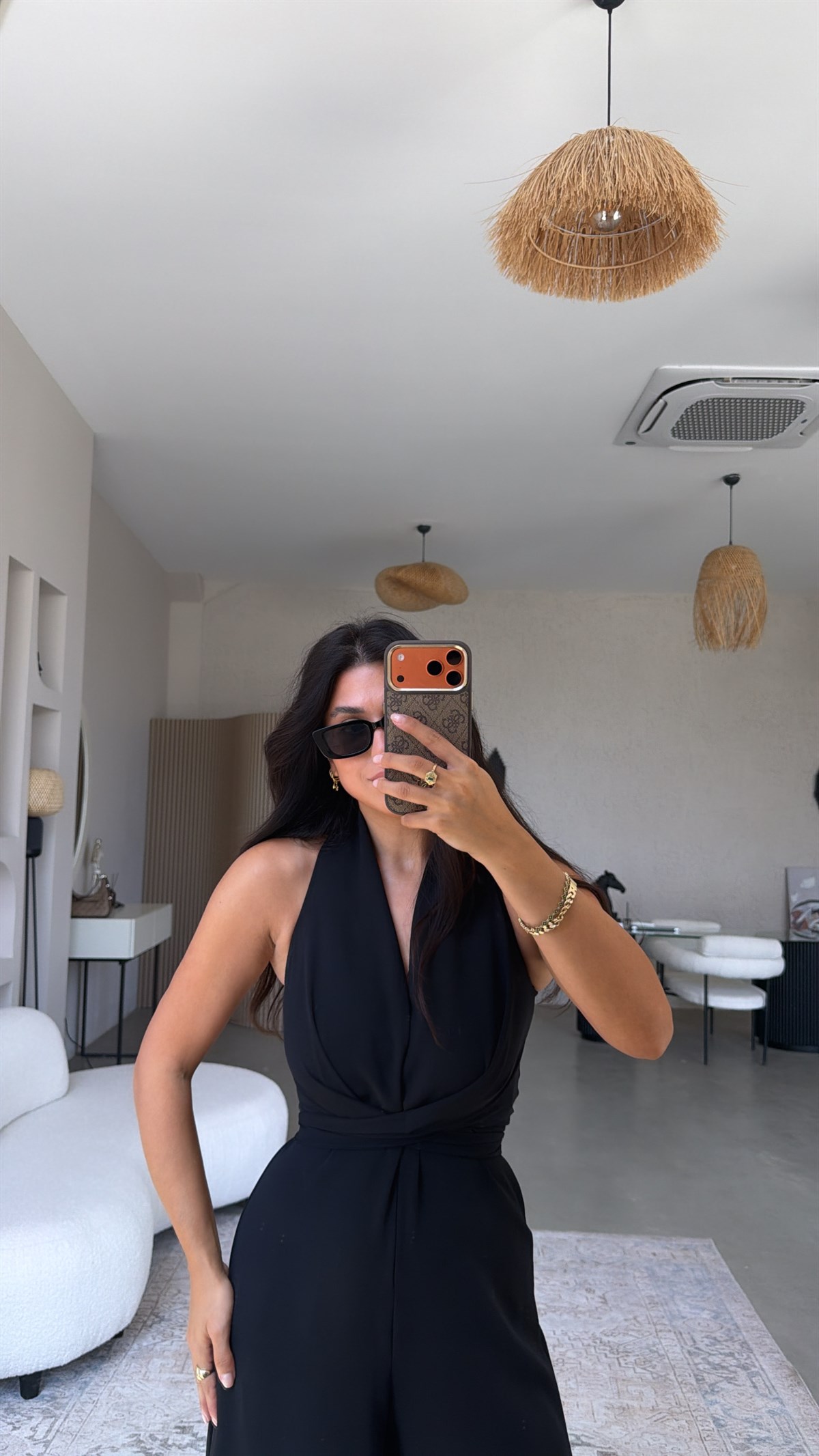 Siyah Krep Kumaş Bağlamalı Premium Tulum