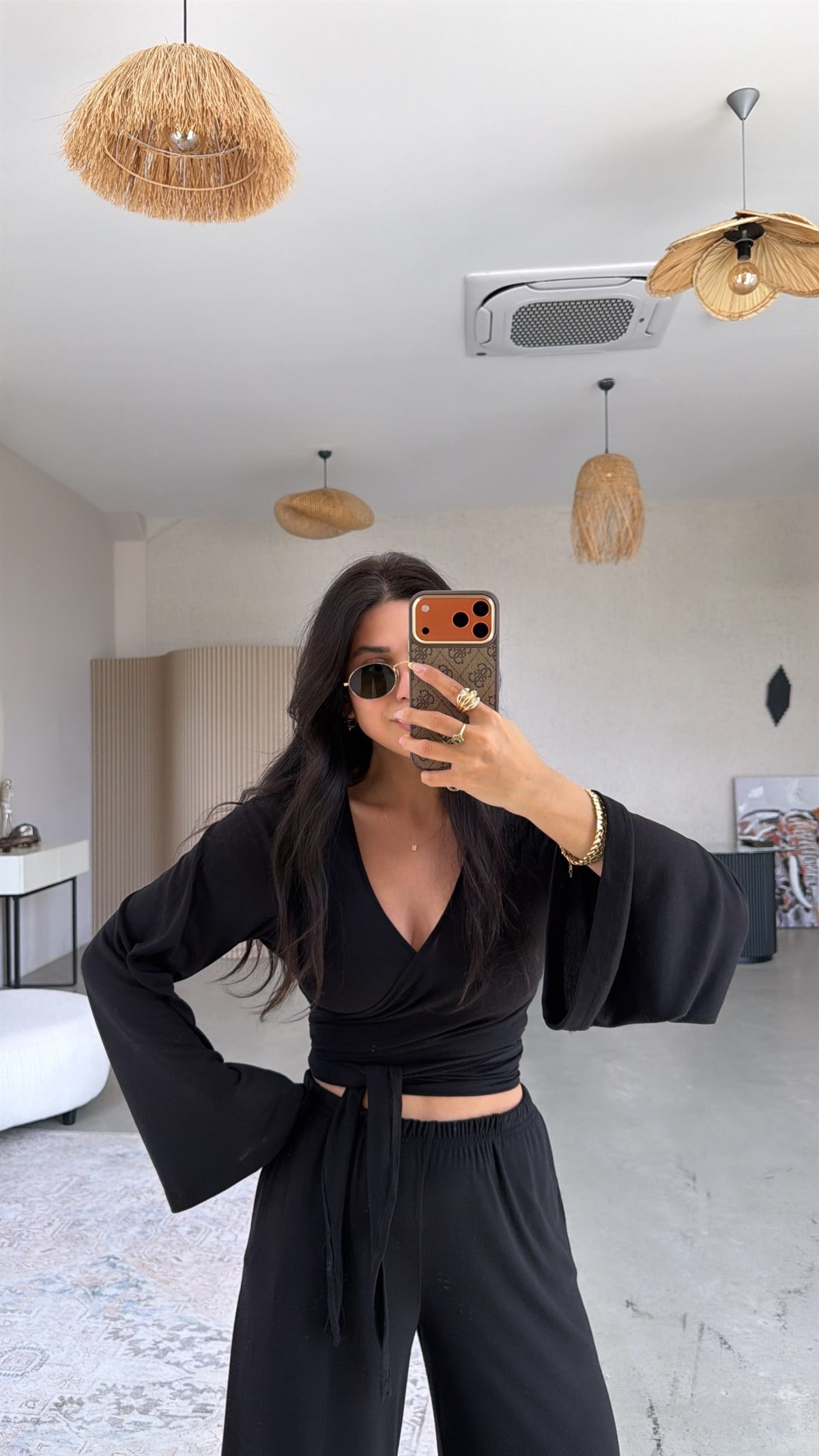 Siyah Kruvaze İnce Bolero Pantolon Takım