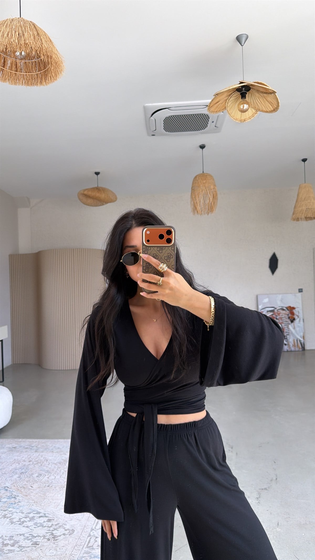 Siyah Kruvaze İnce Bolero Pantolon Takım