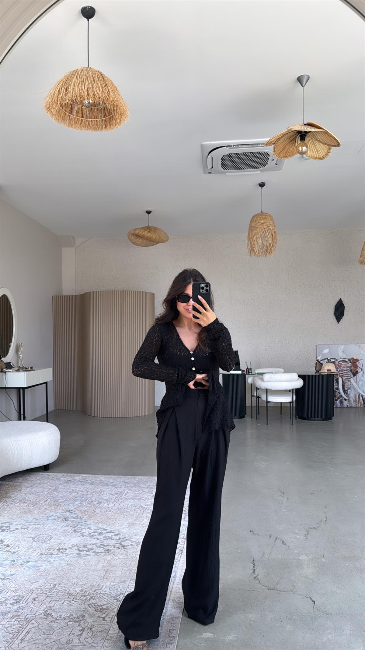 Siyah Kruvaze Pile Pantolon