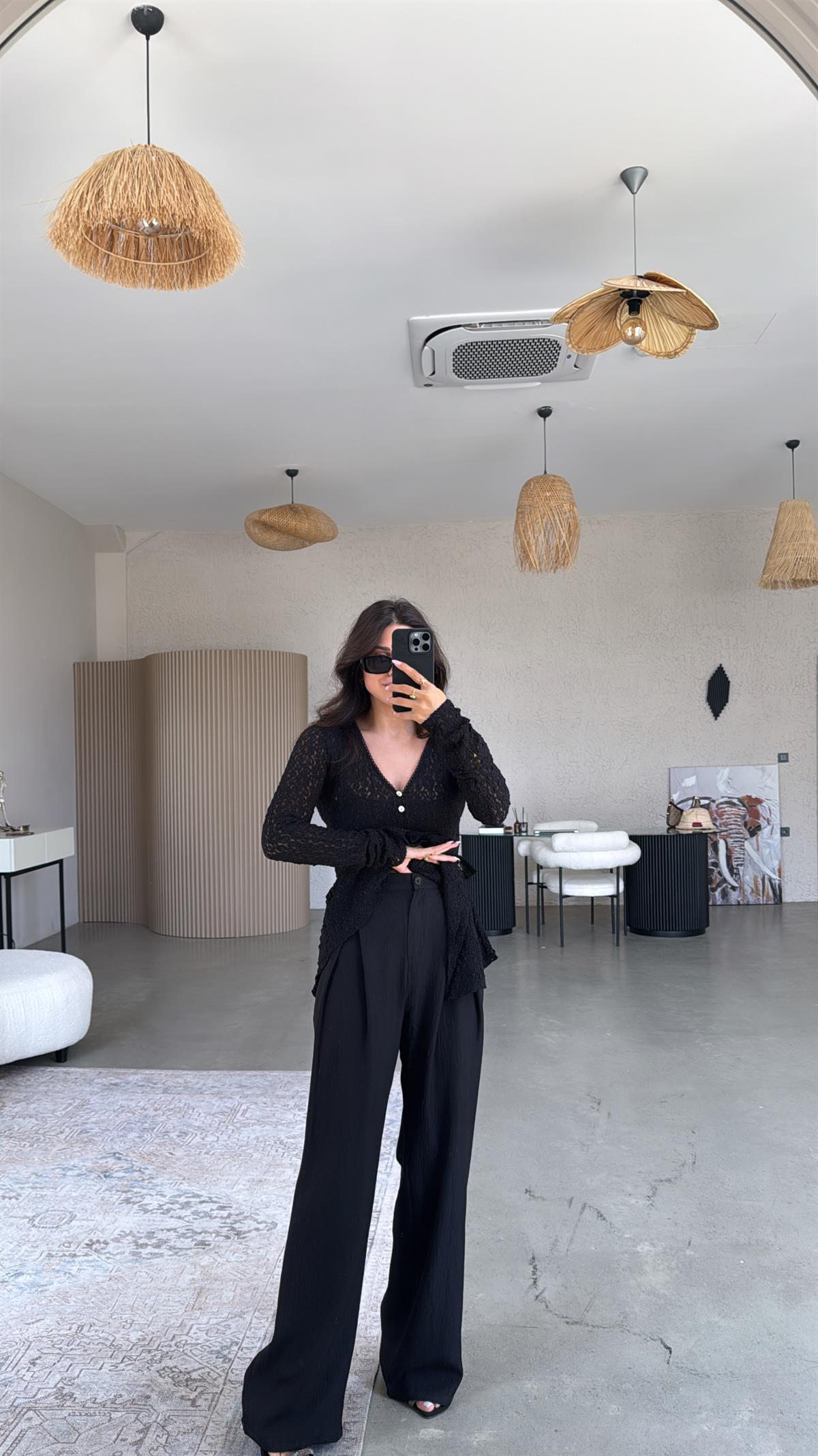 Siyah Kruvaze Pile Pantolon