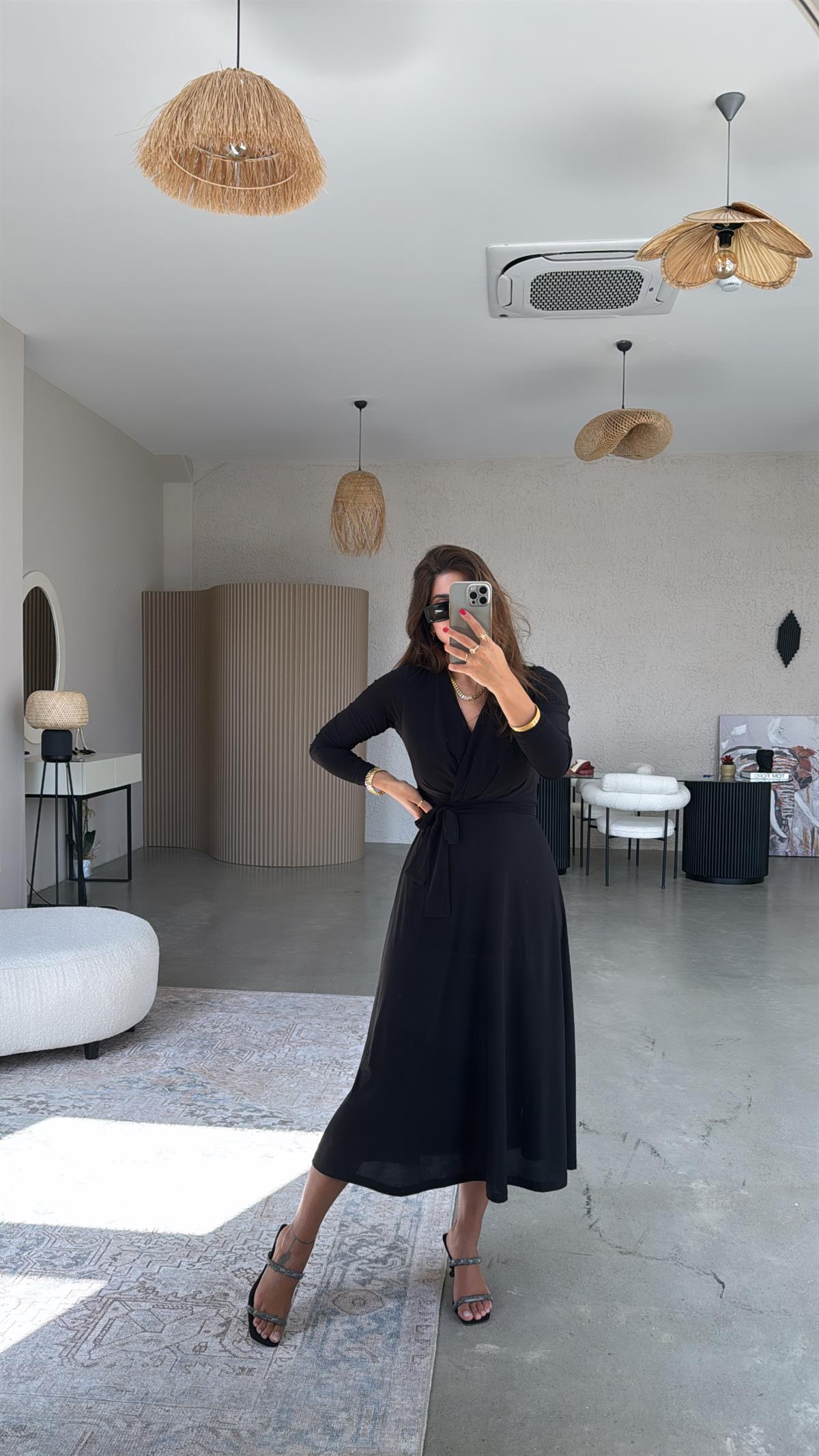 Siyah Kruvaze Sandy Elbise