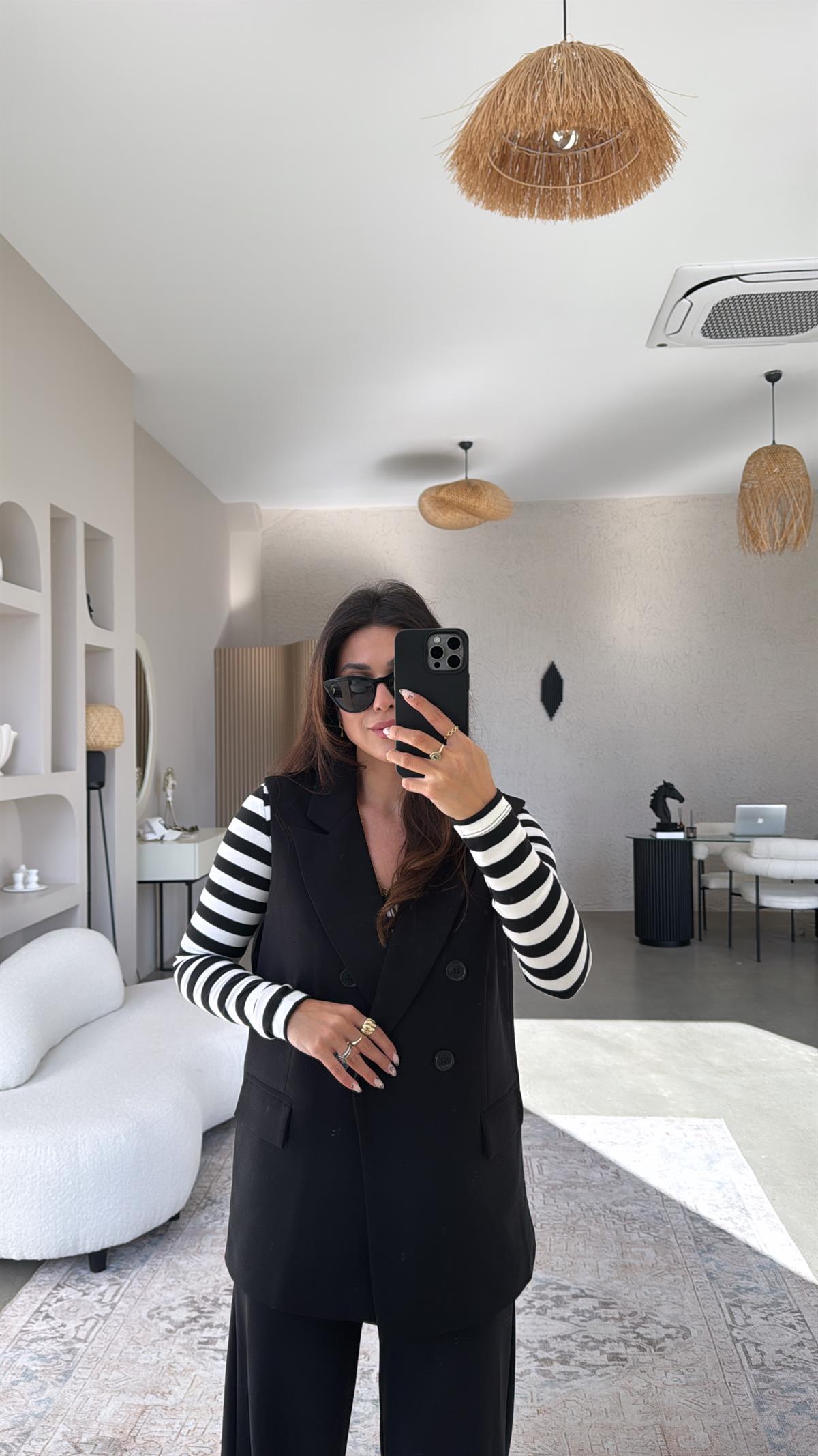 Siyah Kumaş Astarlı Yelek