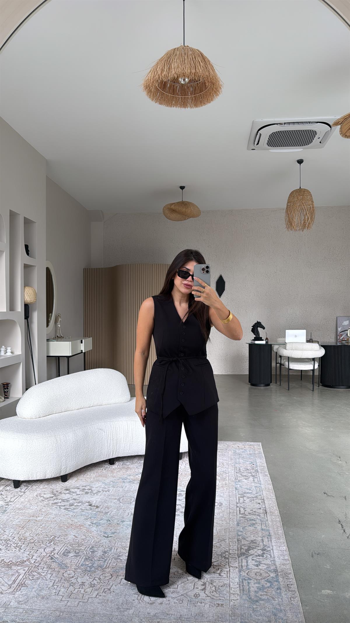 Siyah Kumaş Yelek Pantolon Takım