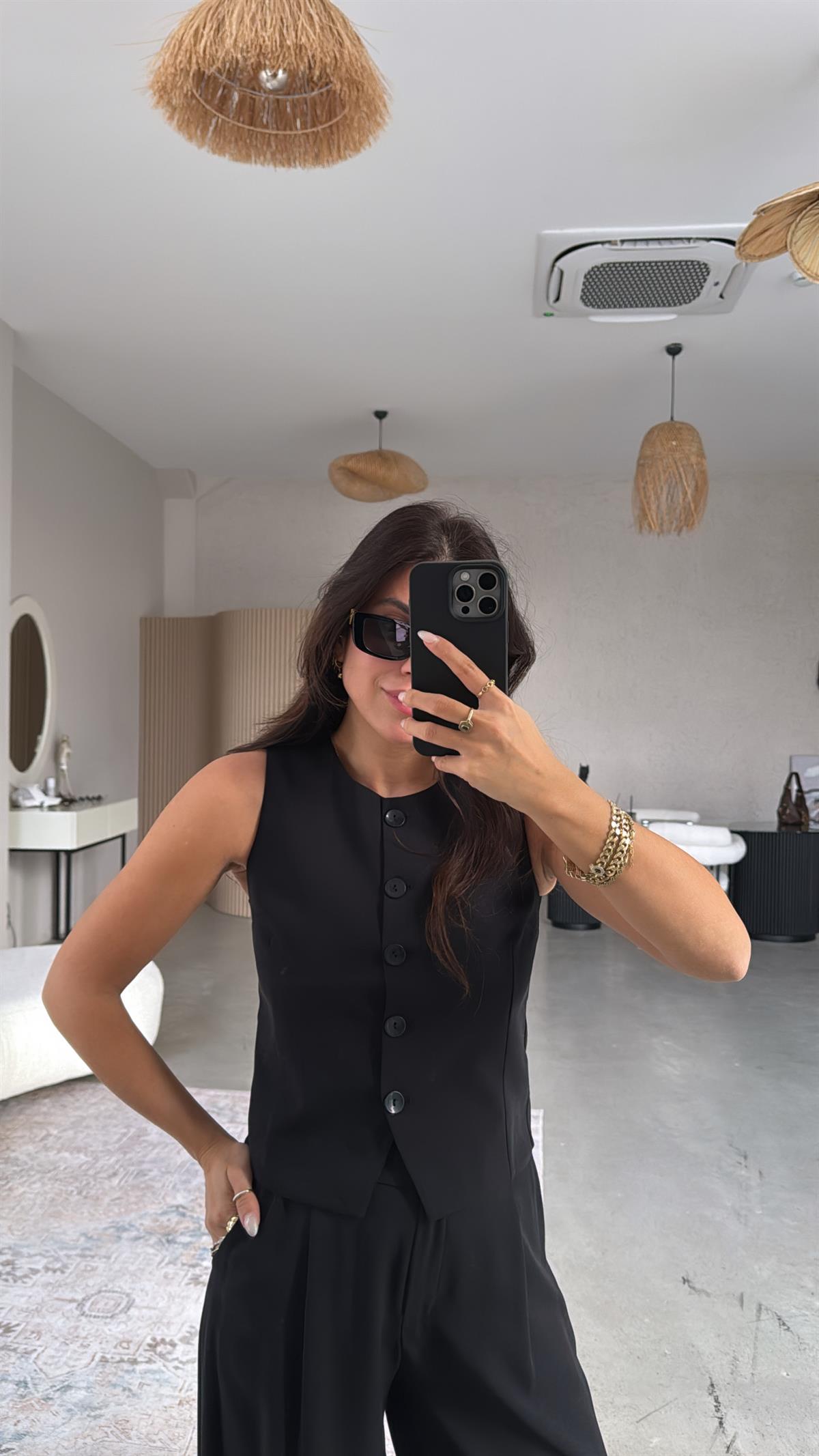 Siyah Kumaş Yelek Pantolon Takım