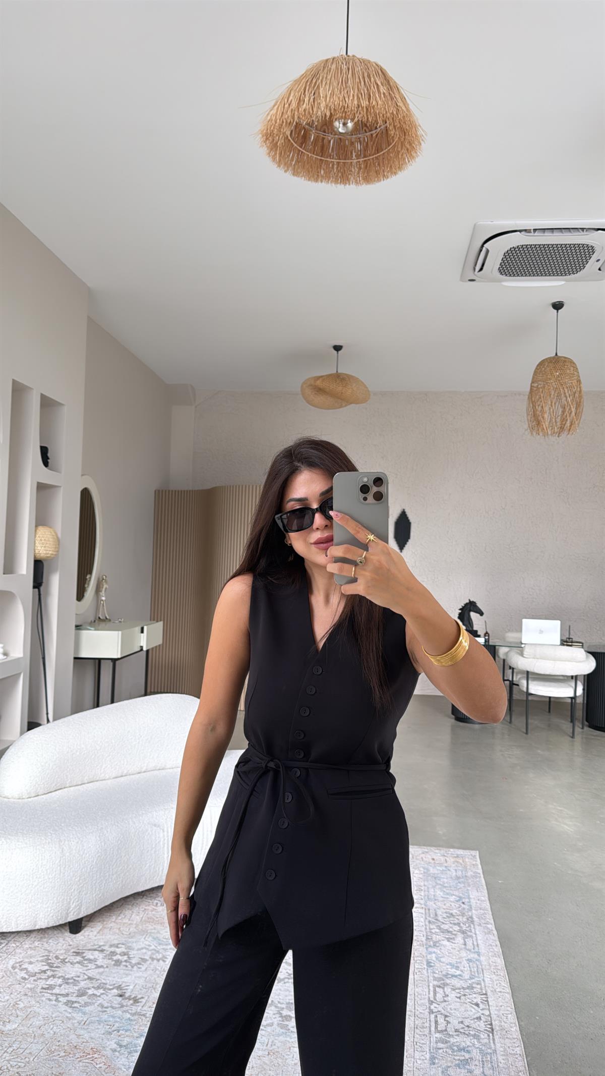 Siyah Kumaş Yelek Pantolon Takım