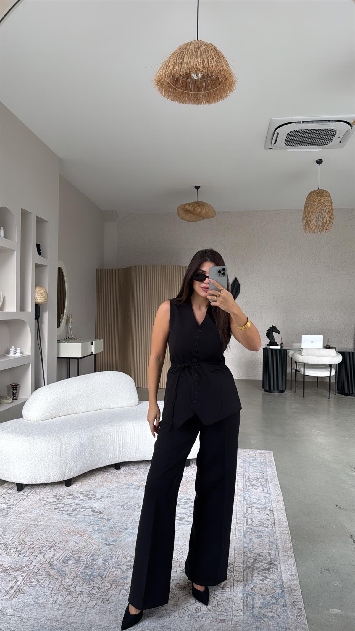 Siyah Kumaş Yelek Pantolon Takım