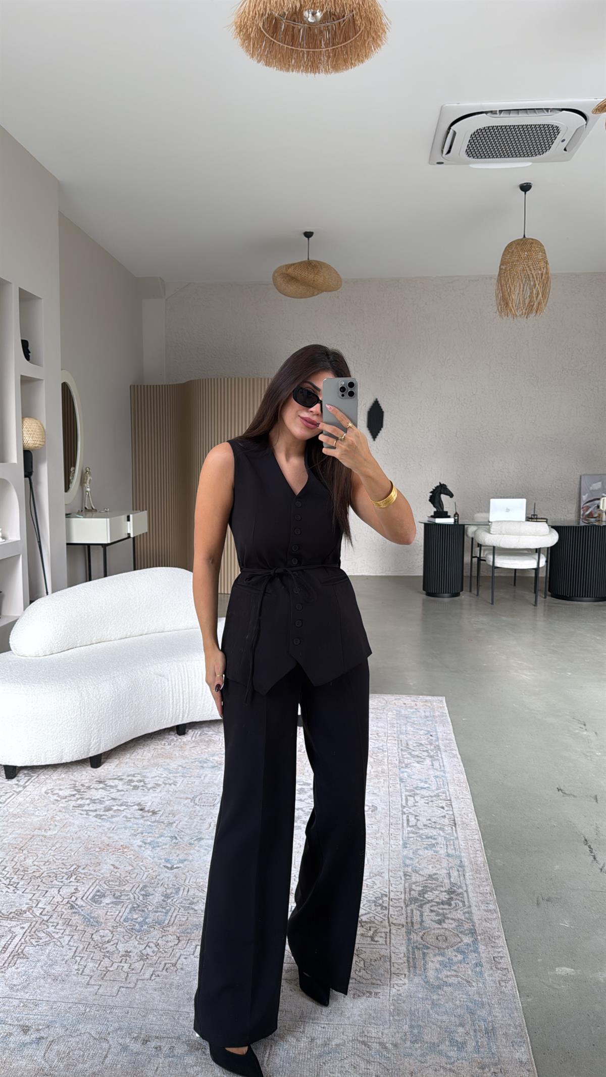 Siyah Kumaş Yelek Pantolon Takım