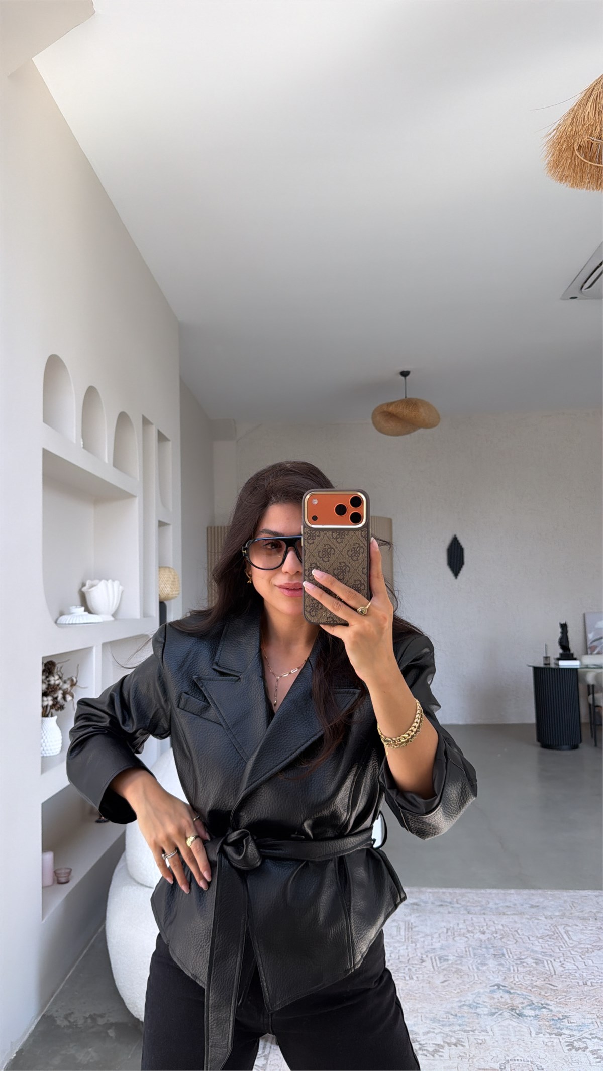 Siyah Kuşaklı ZR Model Deri Premium Ceket