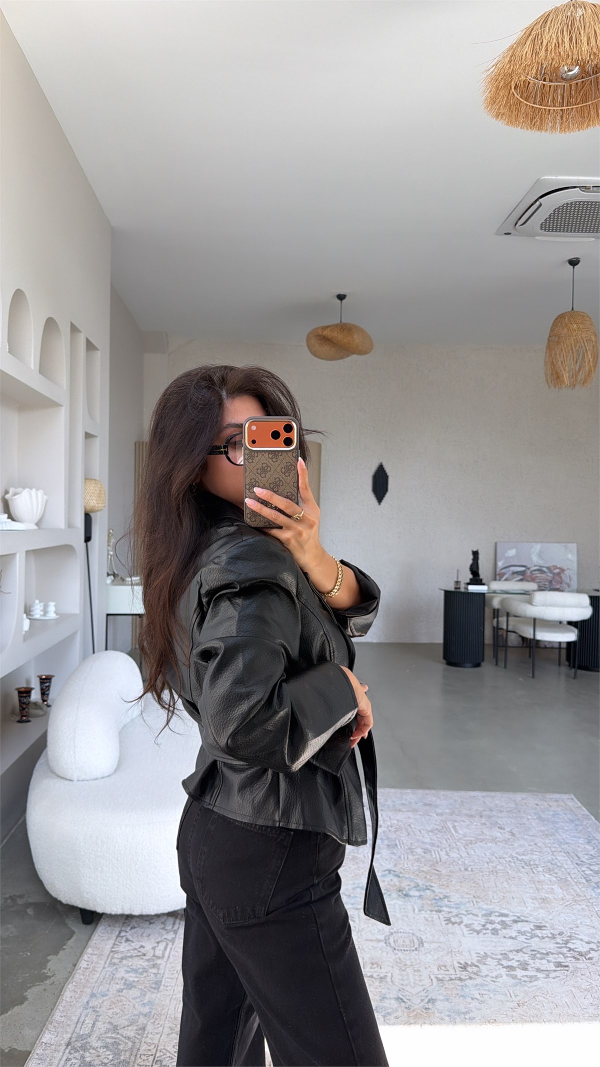 Siyah Kuşaklı ZR Model Deri Premium Ceket