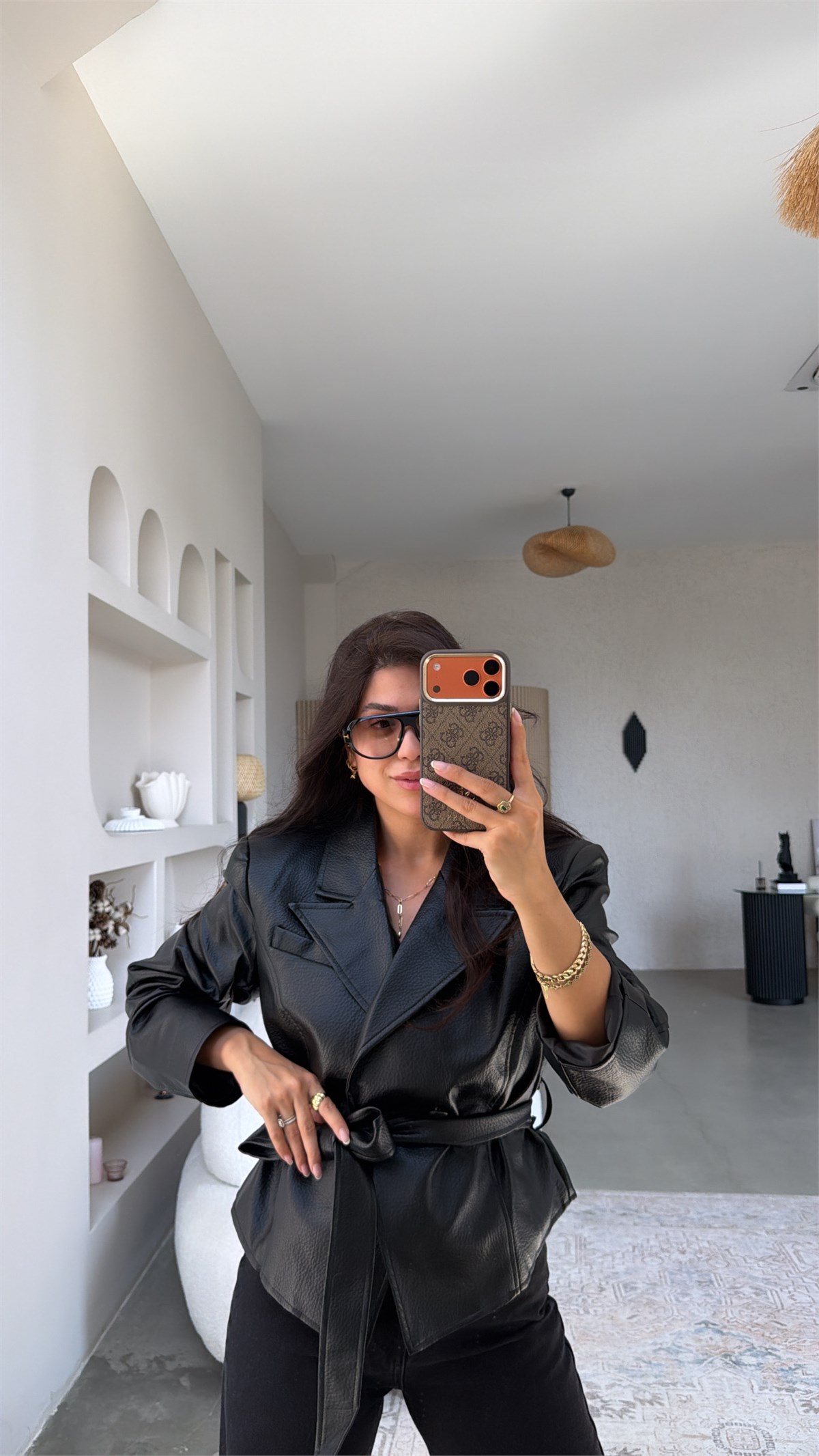 Siyah Kuşaklı ZR Model Deri Premium Ceket