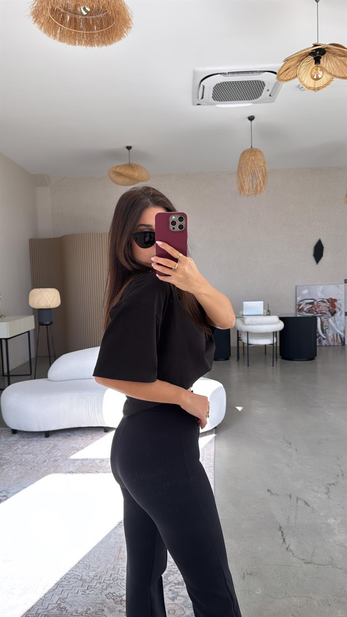 Siyah Likra Kumaş Pantolon
