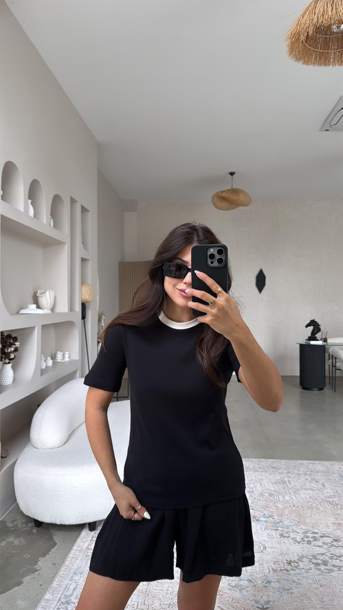 Siyah Massi Bisiklet Yaka Tshirt