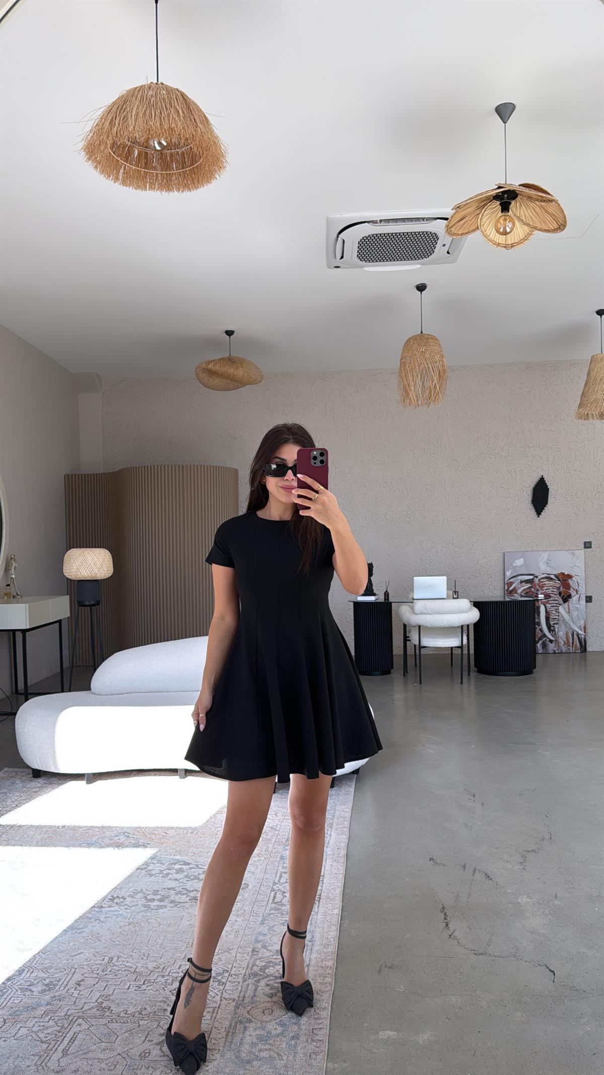 Siyah Massi Kısa Kollu Kiloş Elbise