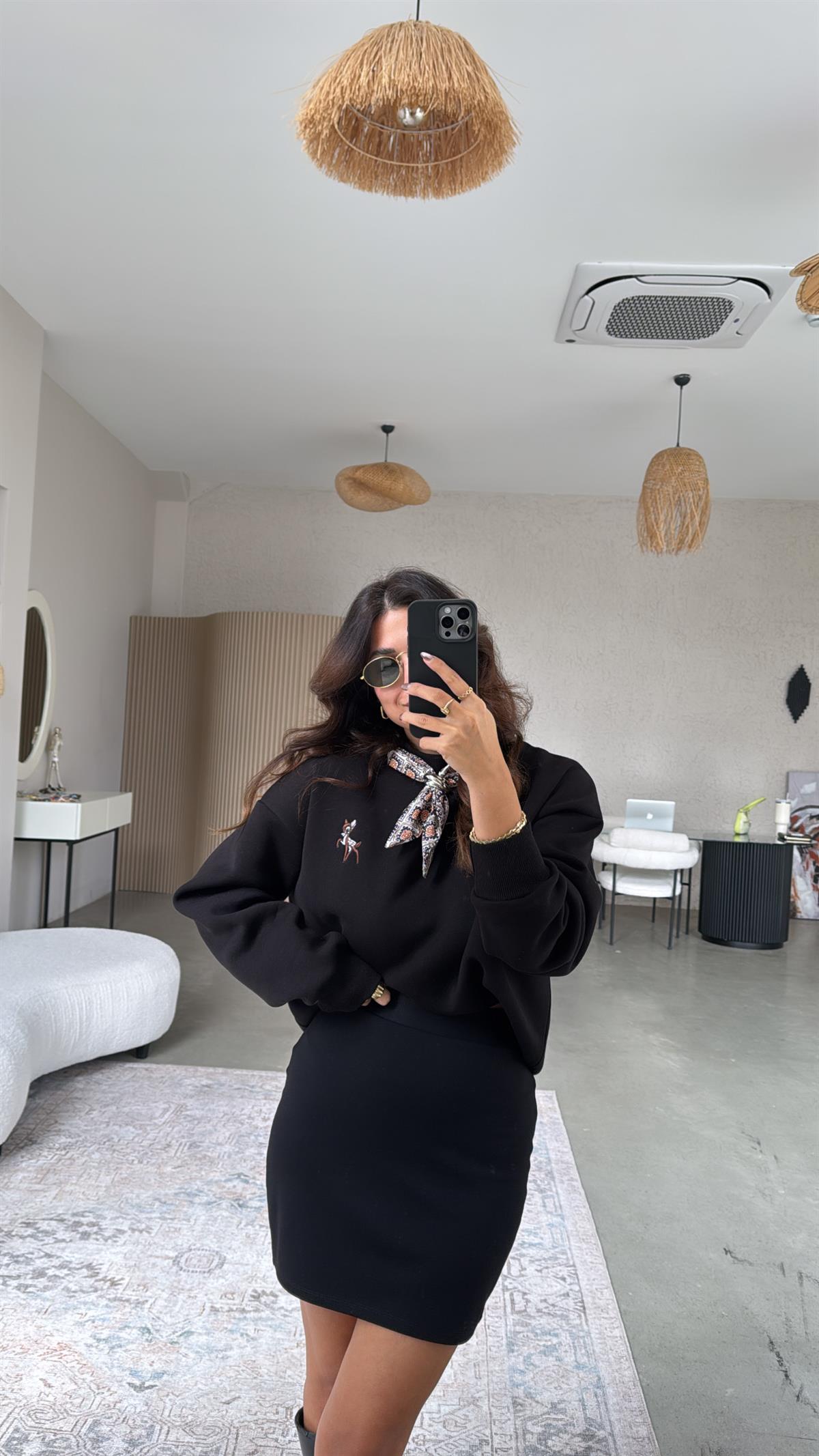 Siyah Mini Modal Basic Etek