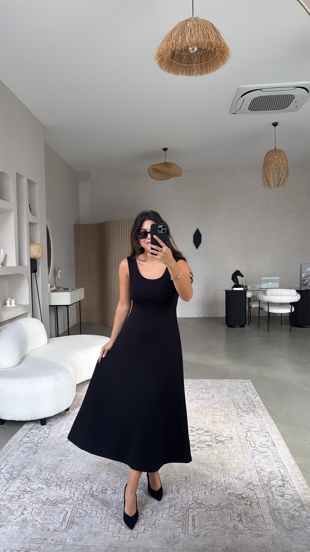 Siyah Modal Elbise Bluz İkili Takım